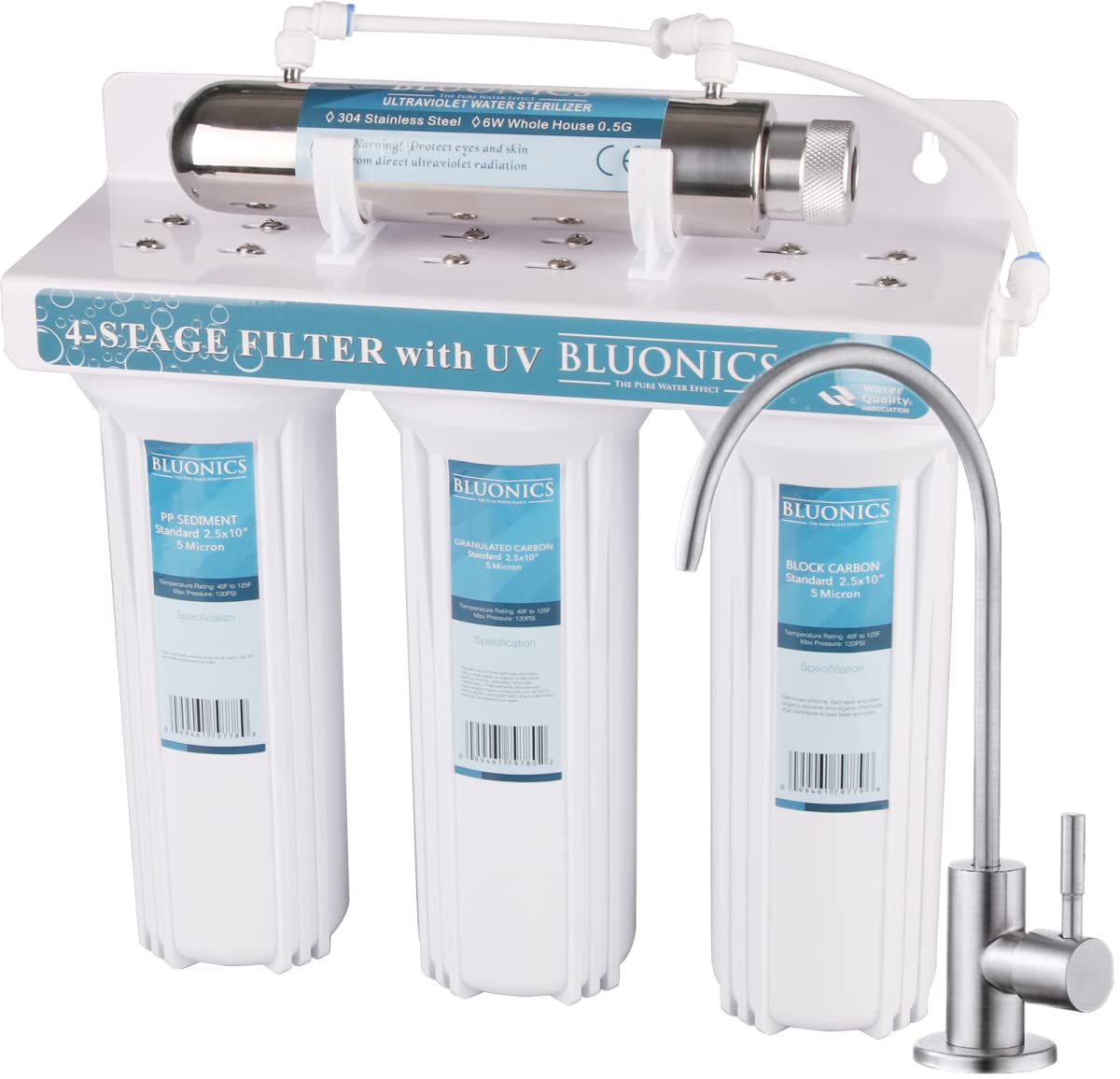 Bluonics 4-Stage Under Sink Water Filter System with UV Ultraviolet Light Purifier - Home Drinking Water Filtration for Clean & Safe Water | Kitchen, RV, Office Use