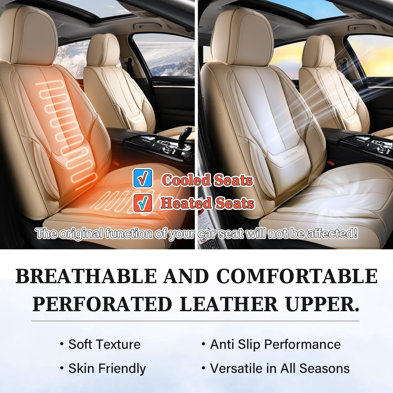 Premium Waterproof Nappa Leather Car Seat Covers - Universal Fit for Most Vehicles (Front Seats) | Beige Auto Seat Protectors for Comfort & Style | Perfect for Daily Commute, Road Trips & Pet Protection