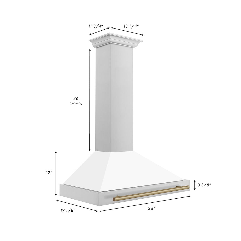 ZLINE KB4STZ Autograph Edition Convertible Stainless Steel Range Hood - White Matte Shell with Champagne Bronze Accents | Professional Kitchen Ventilation for Modern Homes