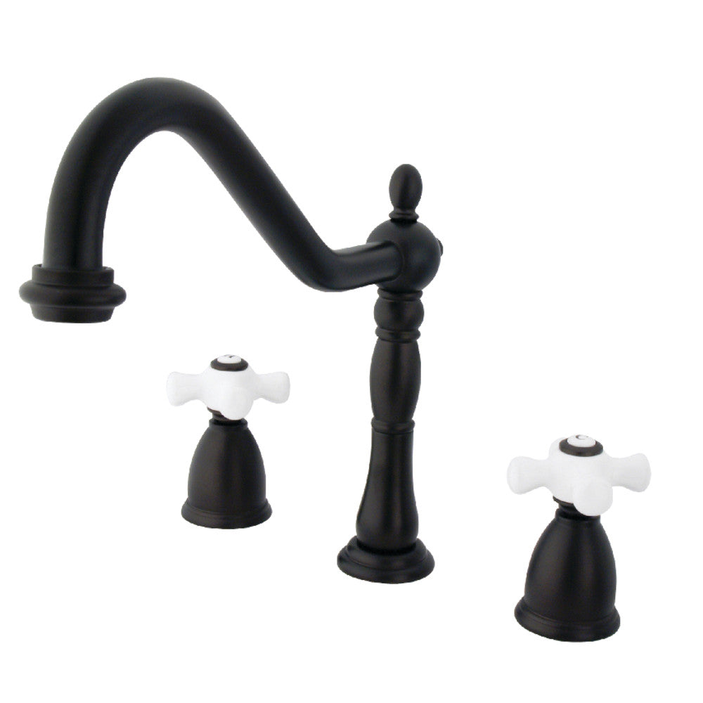 Kingston Brass KB1799PXLS Widespread Kitchen Faucet - Stainless Steel Finish, High Arc Spout, Dual Handle Design for Modern Kitchens | Perfect for Sink Cleaning, Dishwashing & Food Prep