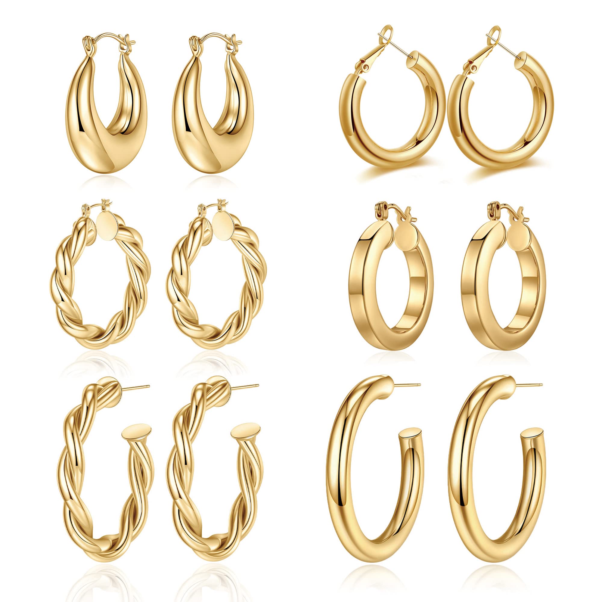 14K Real Gold & 925 Sterling Silver Chunky Hoop Earrings for Women - Hypoallergenic Lightweight Thick Hoops (20/25/30/40/50/60mm) - Perfect Jewelry Gift for Birthday, Anniversary & Everyday Wear