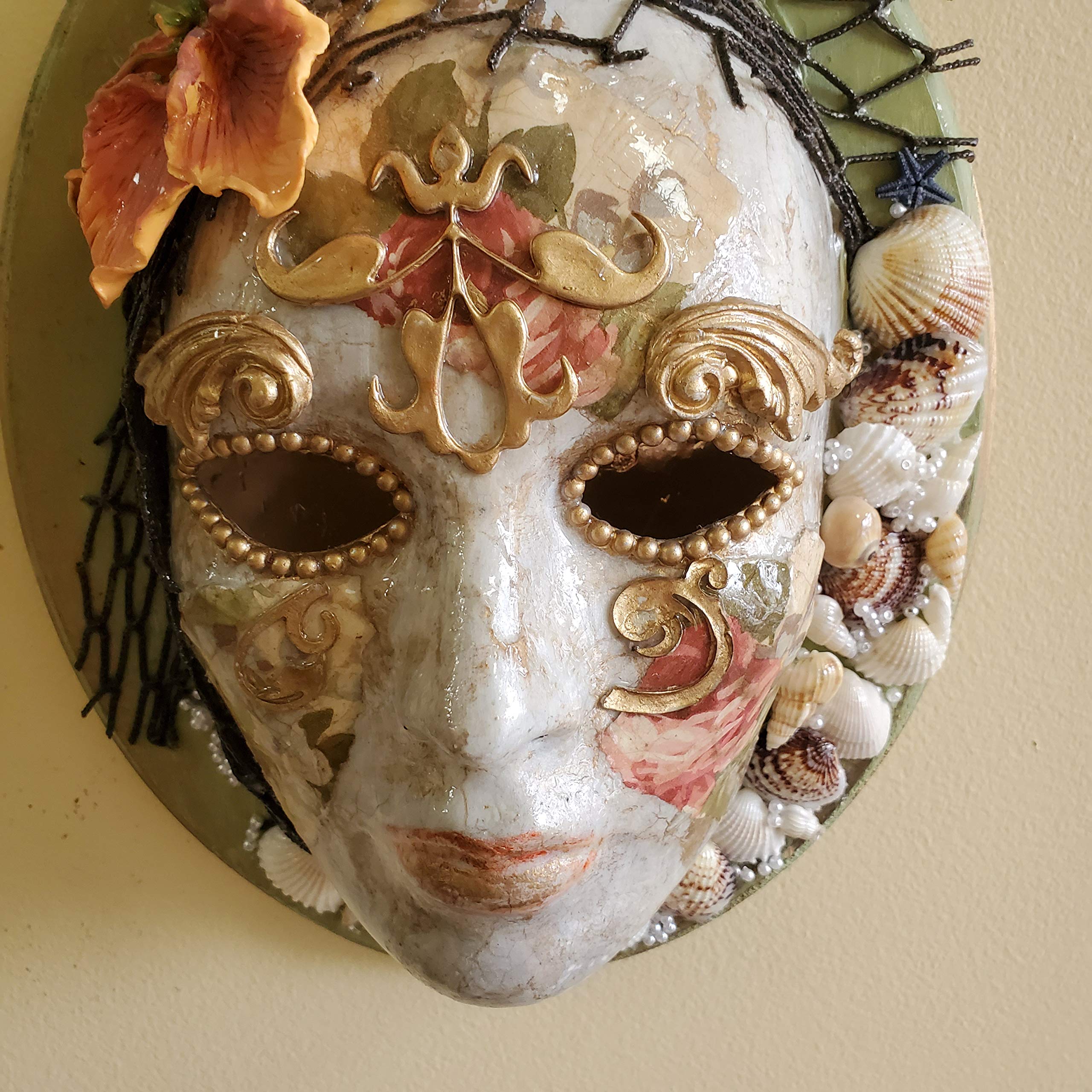 Venetian Inspired Full Face Mask - Handcrafted Wooden Wall Decor for Masquerade Balls, Home Theater, and Gothic Interior Design