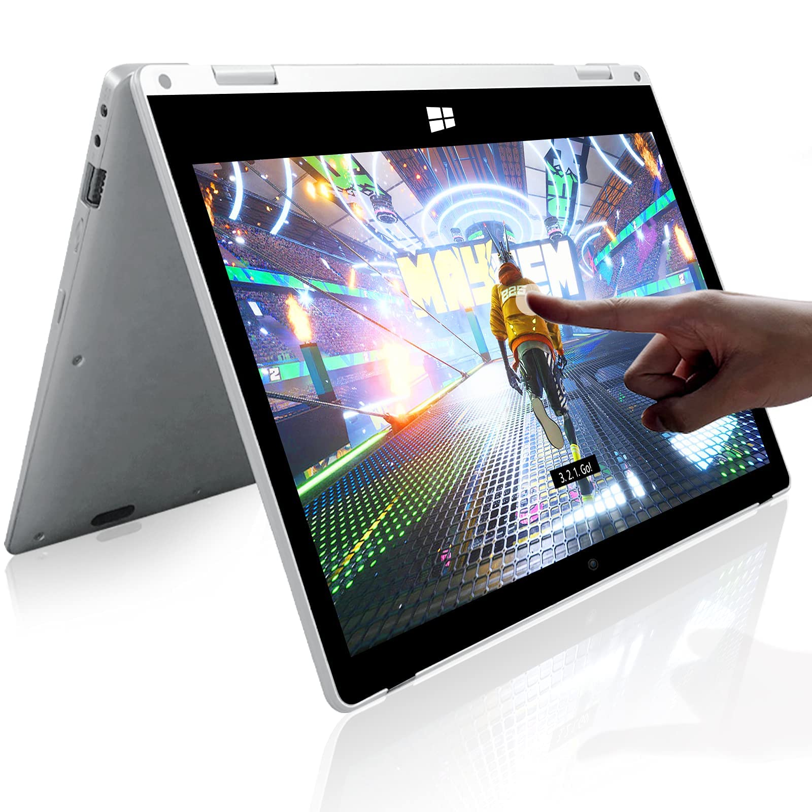 2 in 1 Windows Laptop 11.6 Inch Convertible Tablet - Intel N4020 Processor, 4GB RAM, 128GB SSD, Webcam, WiFi, Type-C Port - Silver | Portable Touchscreen Laptop for Students, Business & Travel