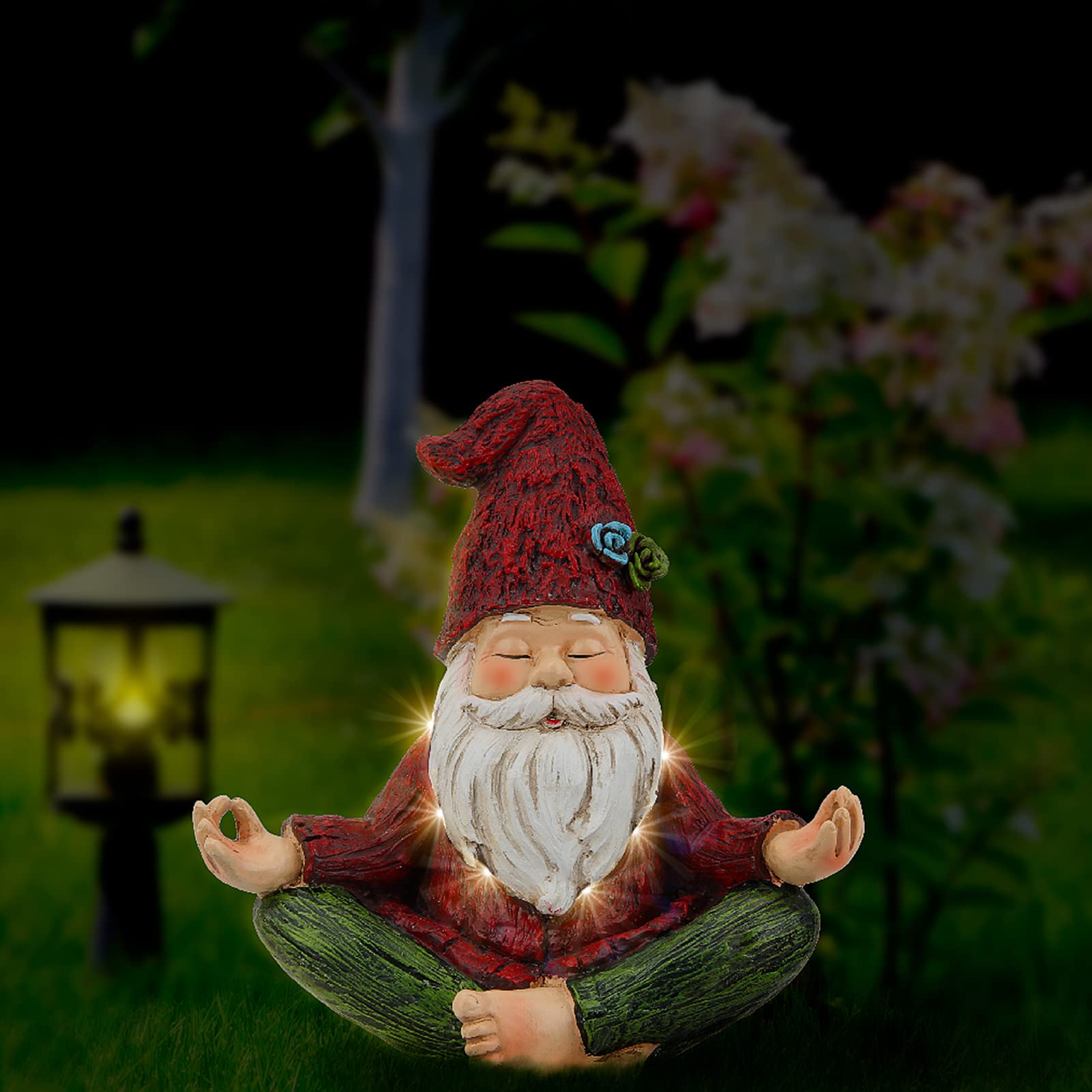 Solar-Powered Yoga Gnome Statue - Outdoor Garden Decor with LED Lights, Yoga Pose Gnome Figurine for Patio, Lawn & Yard - Perfect for Zen Gardens, Meditation Spaces & Whimsical Outdoor Decor