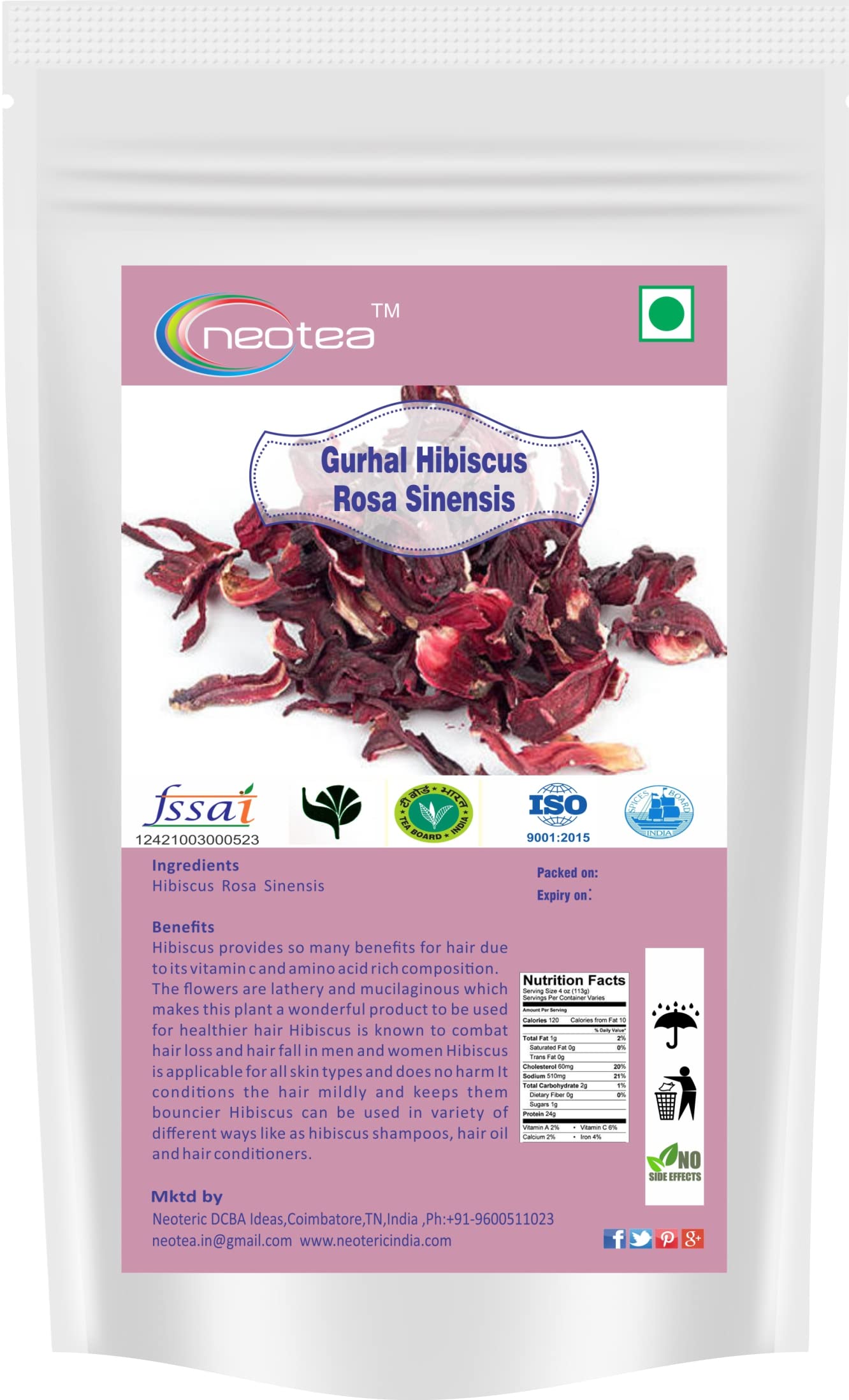 Organic Neotea Hibiscus Rosa Sinensis (Chembaruthi) Dried Flowers - 100g for Hair Care & Face Masks | Promotes Healthy Hair Growth & Skin Glow | DIY Beauty Treatments at Home