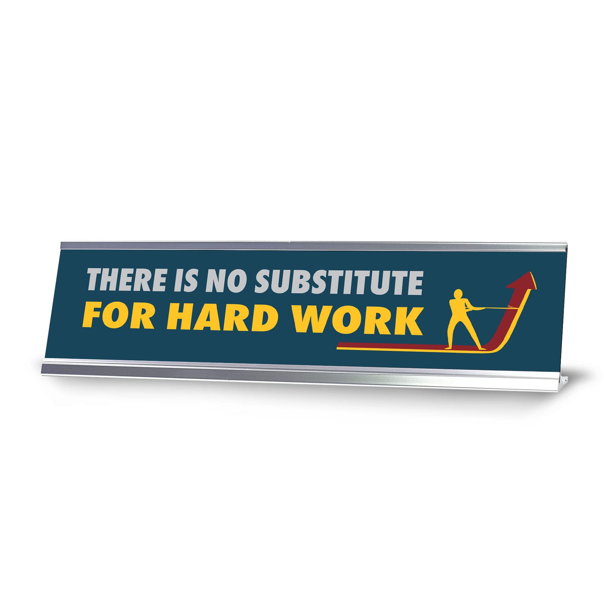 Motivational Silver Frame Desk Sign - 2x8 Inches - Inspirational Quote 'There is No Substitute for Hard Work' - Perfect for Office, Home Study or Gift