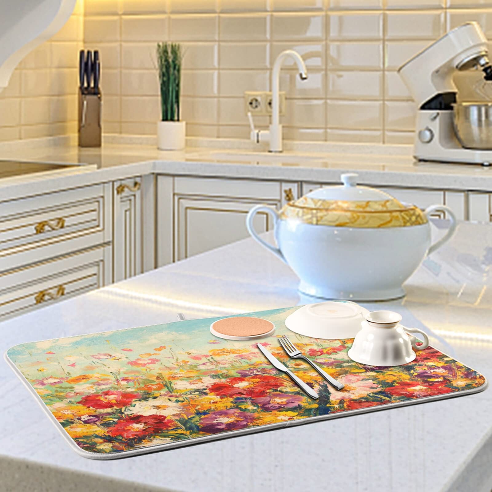 Premium Absorbent Reversible Microfiber Dish Drying Mat - 18