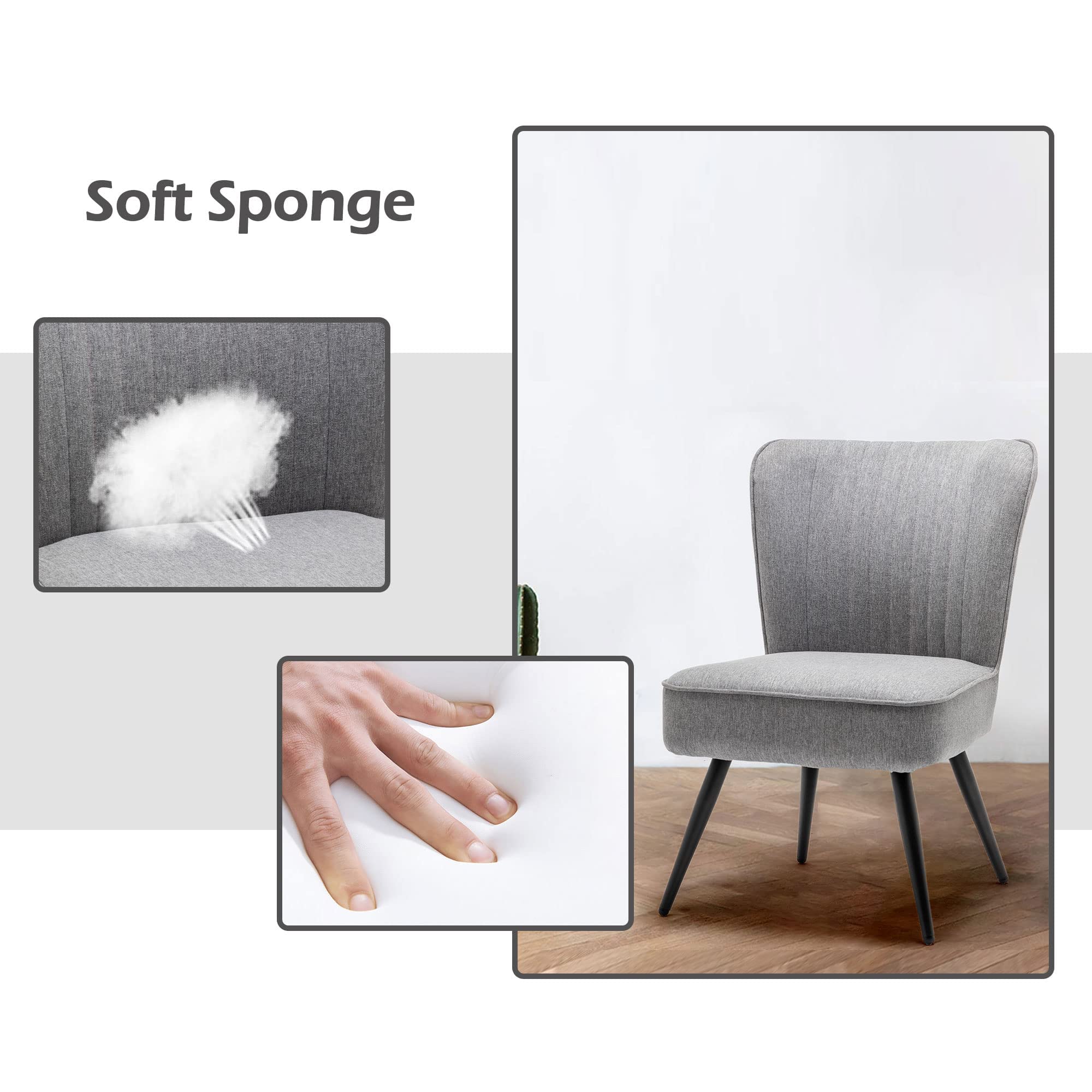 Annjoe Armless Accent Chair Set of 2 - Upholstered Slipper Chairs with Metal Legs for Living Room, Dining Room, Kitchen, Office, Bistro & Cafe - Modern Gray Side Chairs for Home Decor & Relaxation