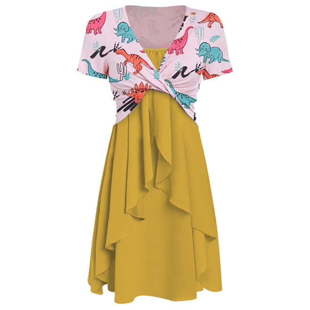 Plus Size Little Black Dress for Women - Casual Loose Sundress with Short Sleeve, Bow Knot & Bandage Top, Sunflower Print, Flowy Pleated Swing Design - Perfect for Summer Beach, Vacation & Casual Outings (Yellow, Small)
