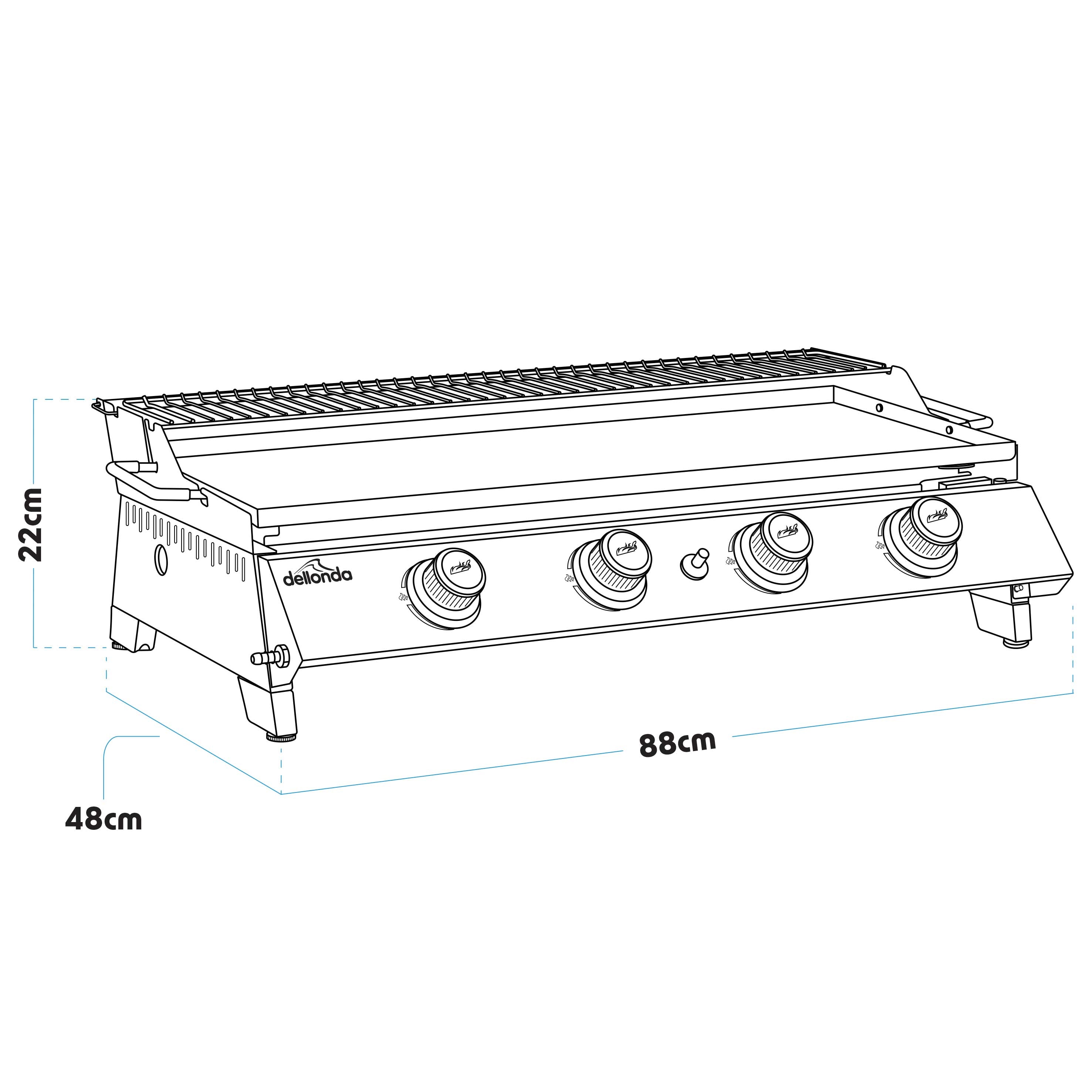 4 Burner Portable Gas Griddle with Warming Rack - 10kW Stainless Steel Outdoor Cooking Grill - Perfect for Backyard BBQs, Camping & Tailgating Parties