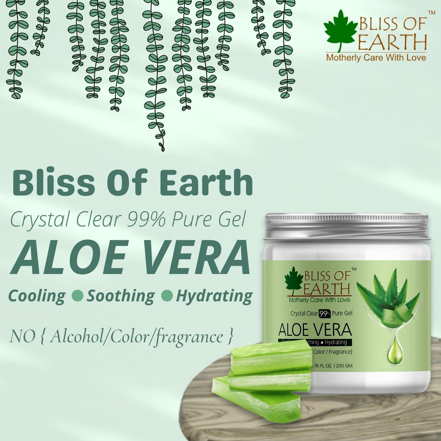 Bliss Of Earth 99% Pure Aloe Vera Gel for Face, Hair & Skin – Hydrating, Cooling & Soothing Treatment for Dark Spots & Sunburn – 100g | Perfect for After-Sun Care, Acne Treatment & Daily Moisturizing