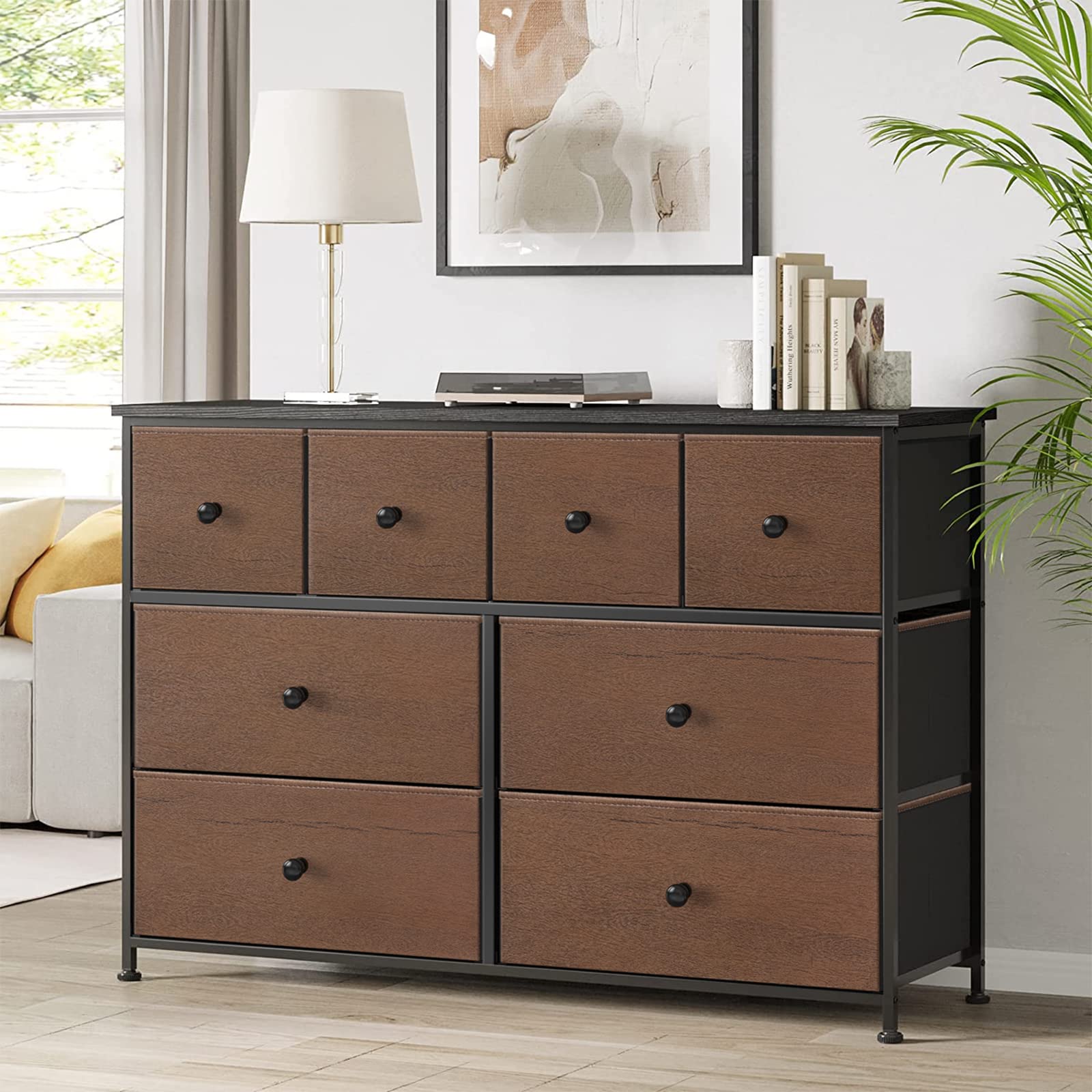 REAHOME 8-Drawer Dresser for Bedroom - Faux Leather Storage Chest with Wooden Top, Large Capacity Organizer Tower with Steel Frame - Perfect for Living Room, Entryway, Home Office (Espresso Brown) - Ideal for Clothes, Towels & Home Organization