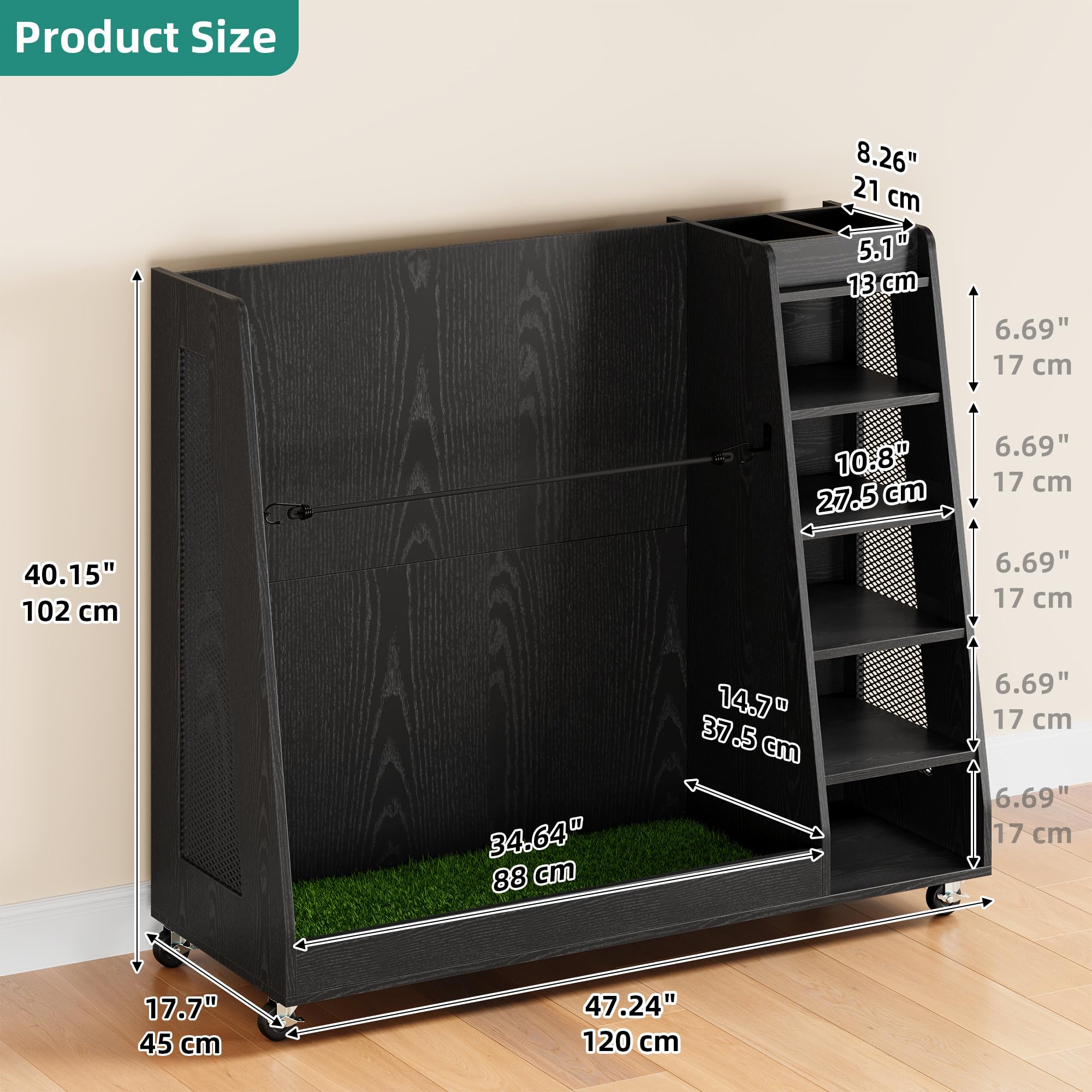 YITAHOME Wooden Golf Bag Organizer - Rolling Storage Stand for Golf Bags, Clubs, Balls & Accessories - Holds 2-3 Golf Bags - Perfect for Garage & Home Golf Equipment Organization - Ideal for Golf Enthusiasts & Club Storage Solutions
