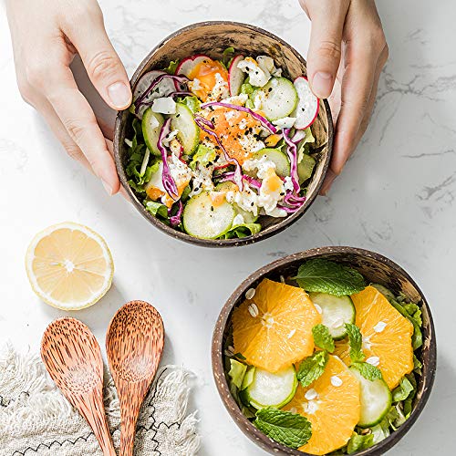 2-Pack Natural Coconut Bowls - Handcrafted Wooden Rice & Noodle Bowls for Fruit Salad, Decor, and Serving | Eco-Friendly Coconut Shell Dishes for Kitchen, Dining, and Home Decor