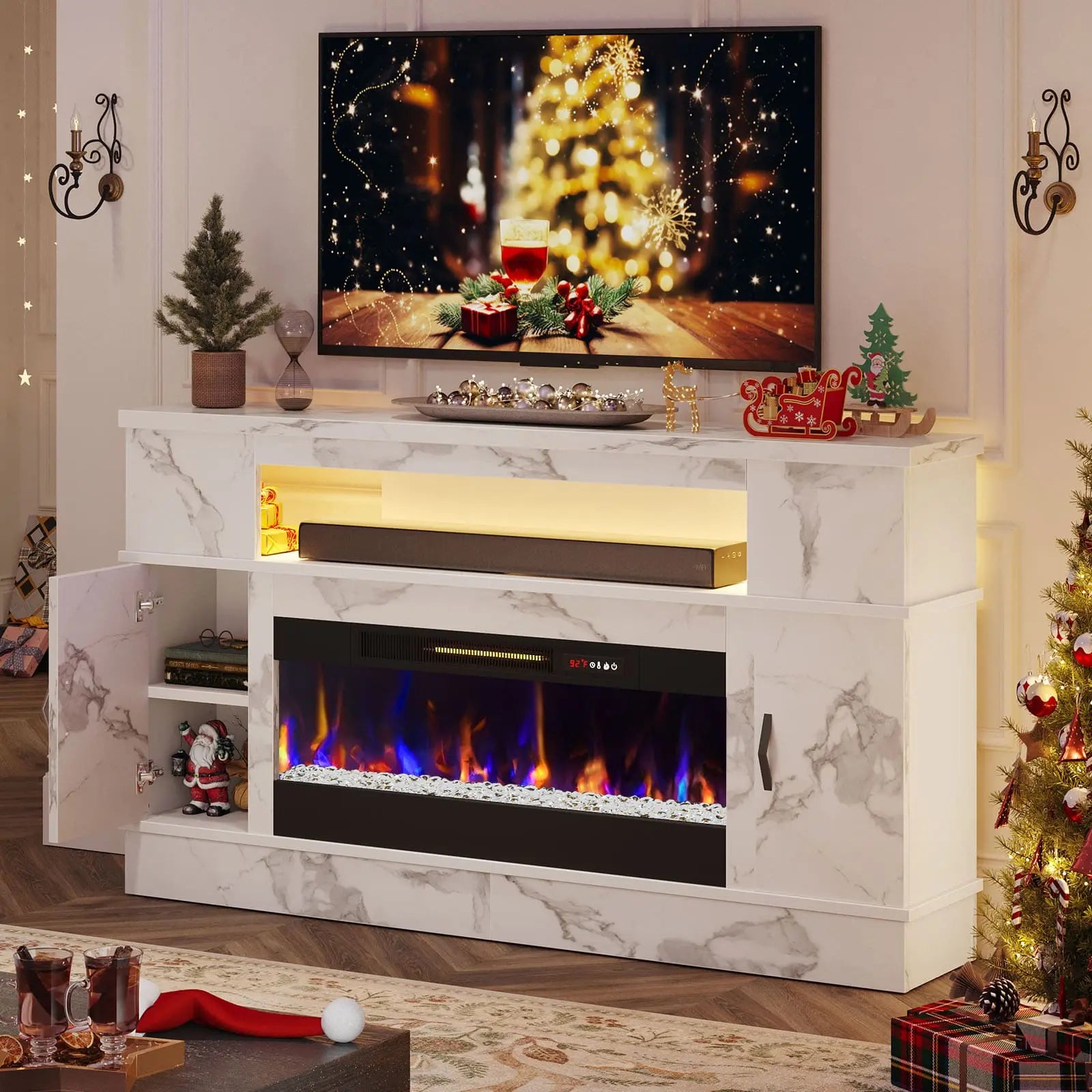 Bestier 36 Inch LED Fireplace TV Stand with Electric Heater - Modern Entertainment Center for Living Room, Bedroom & Home Decor