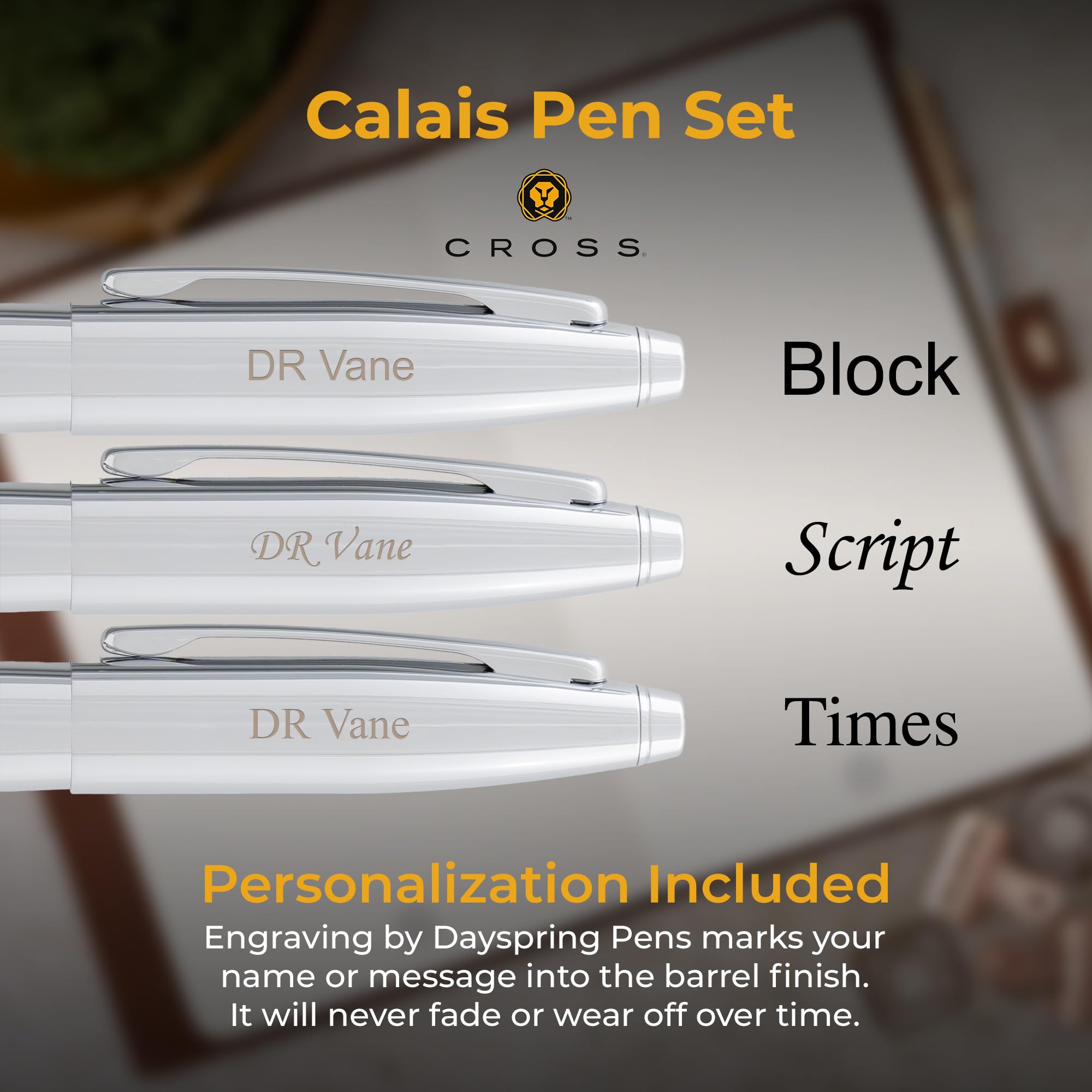 Premium Cross Pen Set - Engraved Cross Calais Rollerball & Fountain Pen Gift Set in Chrome | Personalized Engraving, Starter Ink, Gift Box Included | Perfect for Graduation, Corporate Gifts & Special Occasions
