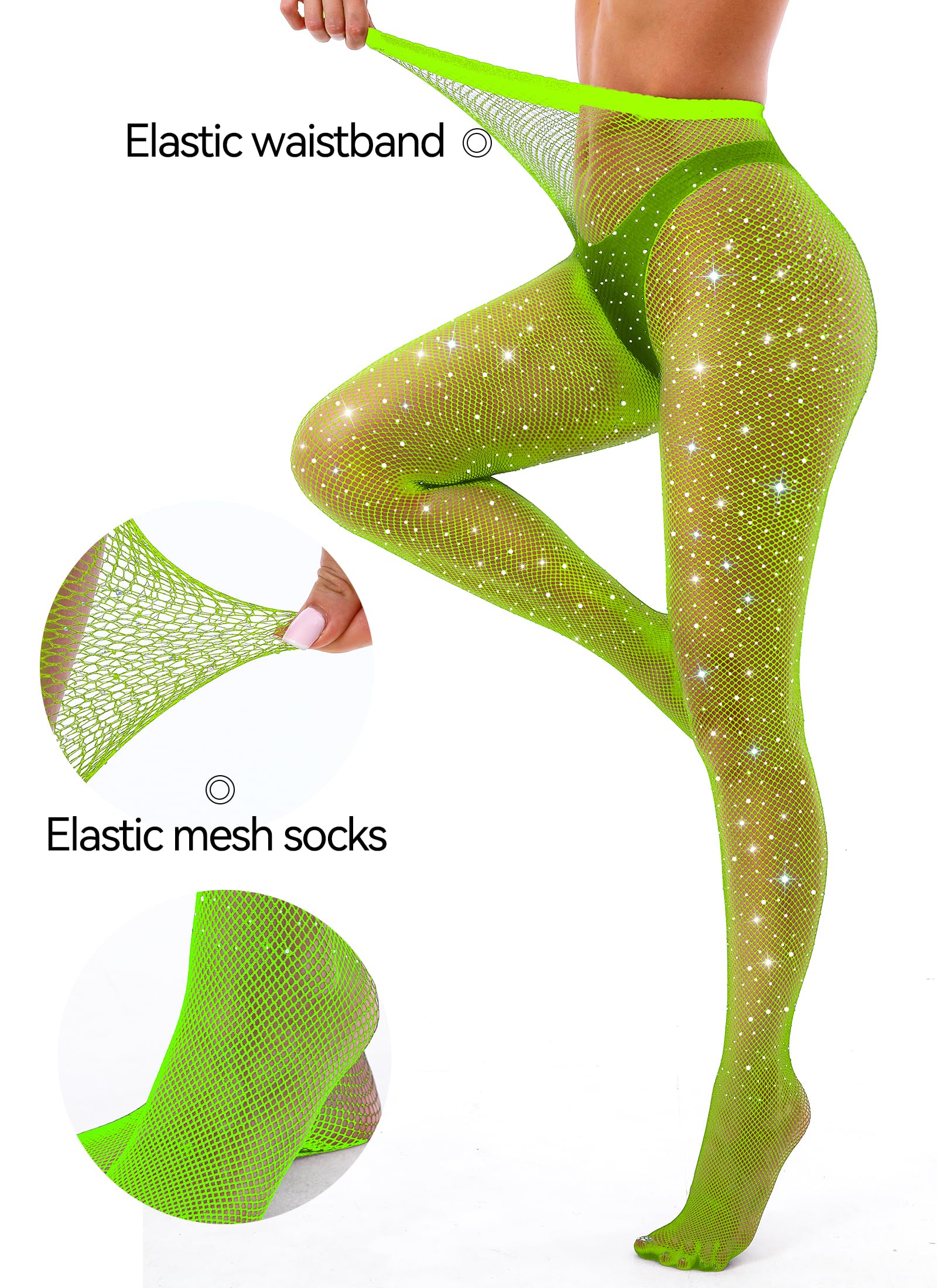 Sparkly Rhinestone Fishnet Stockings for Women - High Waist Sexy Jeweled Tights, Perfect for Parties, Halloween, Cosplay & Nightclub Outfits