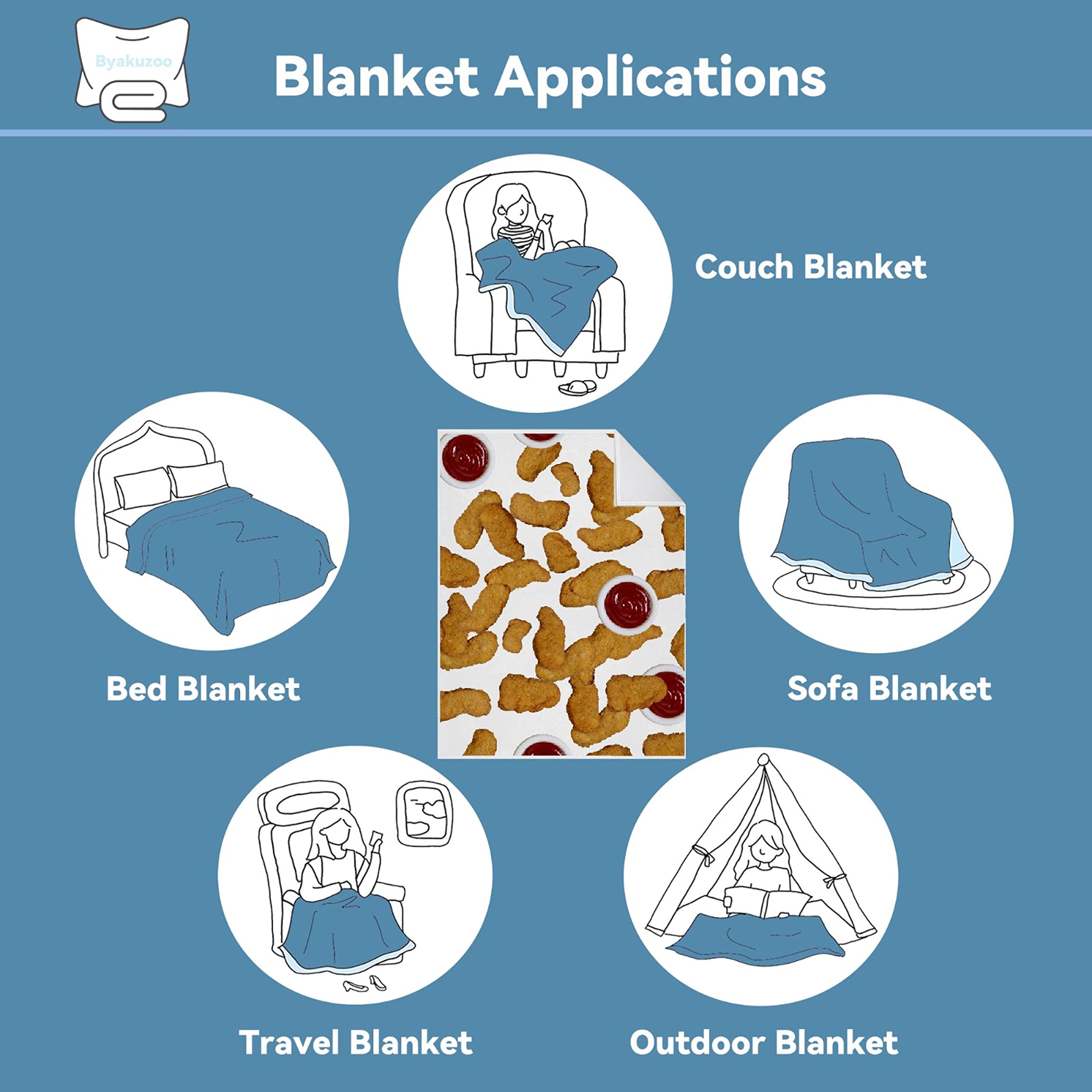 Super Soft Flannel Throw Blankets for Bed, Sofa & Couch - Oversized 120x90 Inch Fleece Blanket - Cozy Chicken Nuggets Design - Perfect for Home, Outdoor, Beach Picnics & Gift Giving