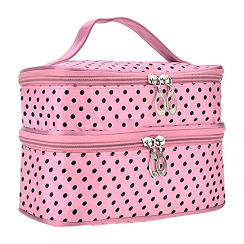 GLOA Large Travel Makeup Bag for Women - Double Layer Cosmetic Organizer, Waterproof Toiletry Pouch (Pink) | Perfect for Vacation, Gym, Business Trips & Daily Essentials Storage