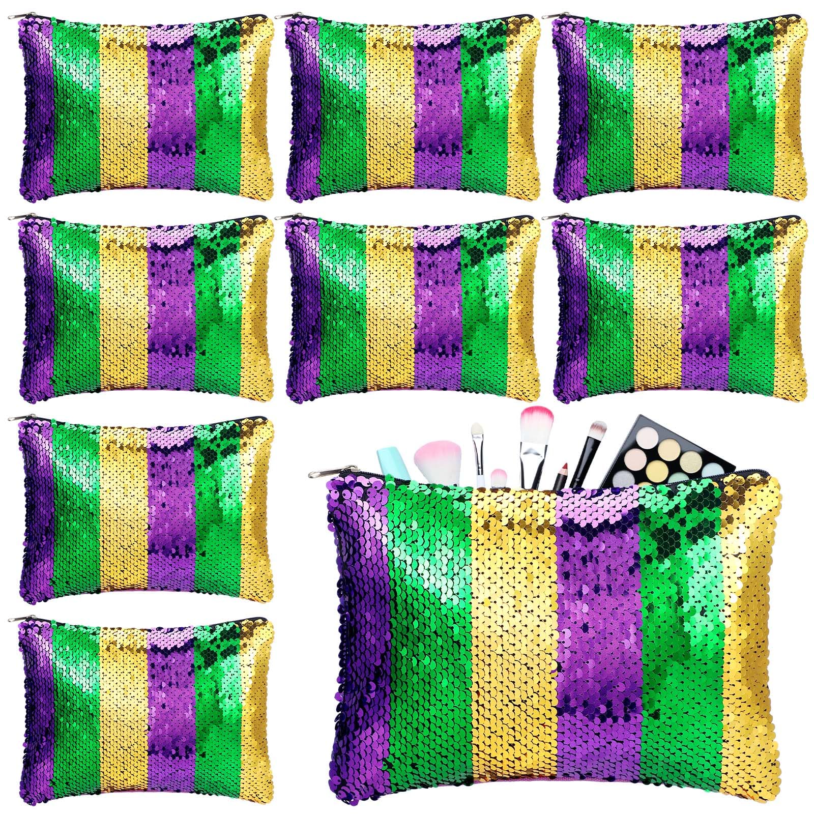8 Pcs Mardi Gras Sequin Makeup Bags - Glitter Cosmetic Pouches for Women, Masquerade Party, Carnival & Travel Accessories - Perfect for Festivals, Bachelorette Parties & Gift Giving