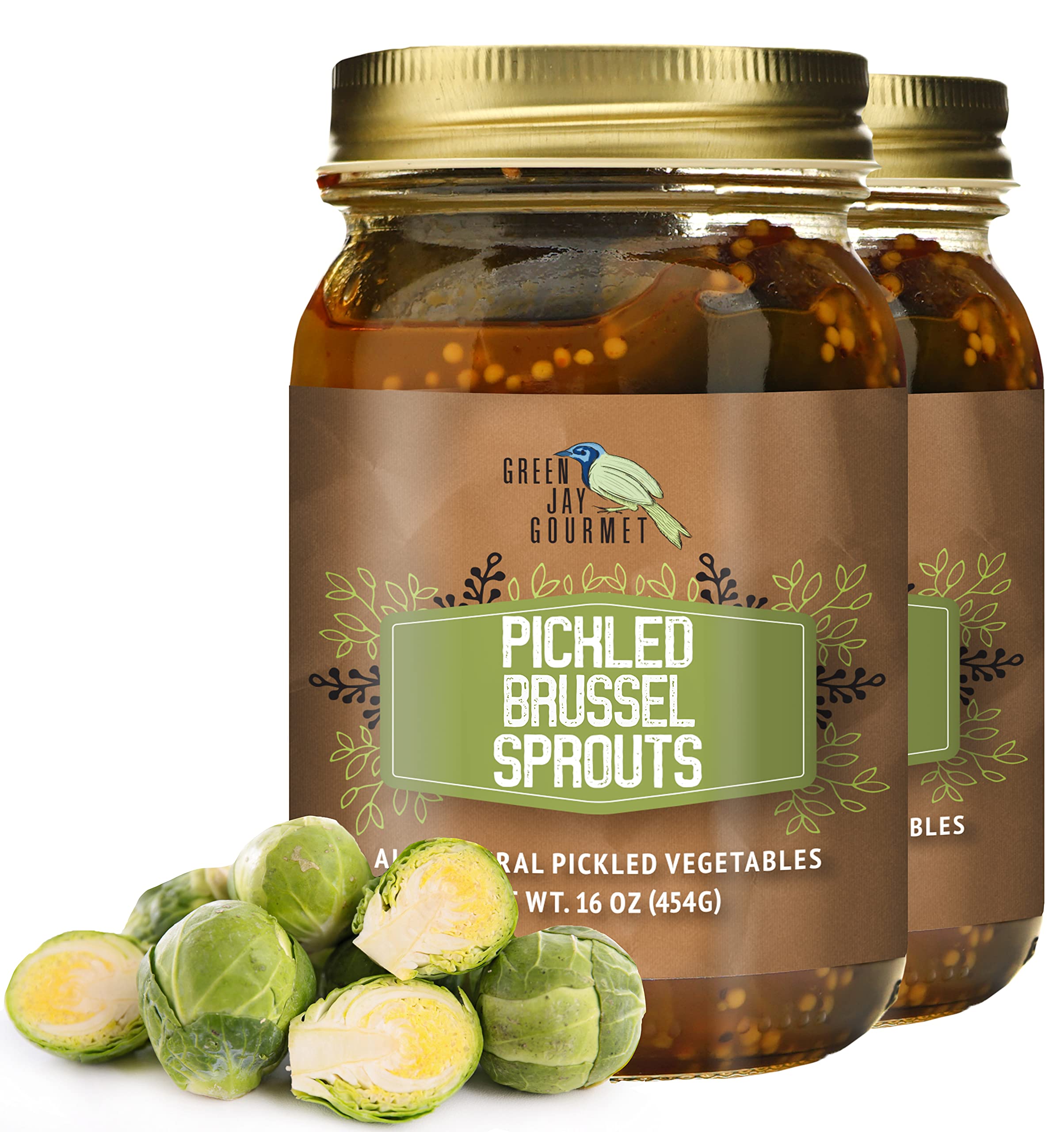 **Green Jay Gourmet Pickled Brussels Sprouts in Jar – Fresh Hand-Packed Vegetables for Cooking & Pantry – Homegrown Pre-Prepared Pickled Brussels Sprouts – All-Natural Ingredients – 2 x 16 oz – Perfect for Salads, Charcuterie Boards & Healthy Snacking**
