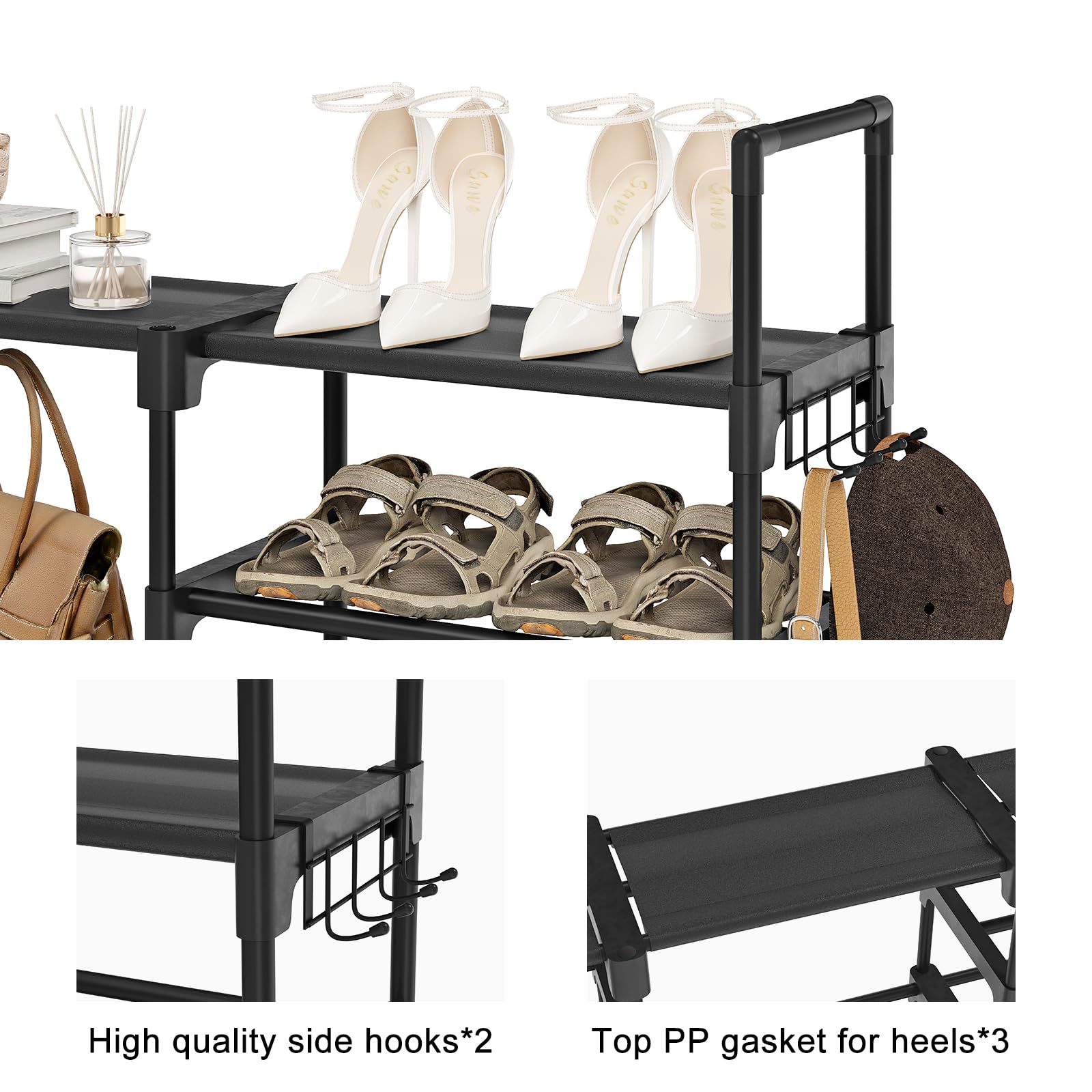 WOWLIVE 9-Tier Large Shoe Rack Organizer - Holds 50-55 Pairs | Stackable Closet Storage Shelf with Metal Frame & Plastic Connectors | Space-Saving Shoe Tower for Bedroom, Entryway, or Walk-In Closet (Black, Model SSS3B9)