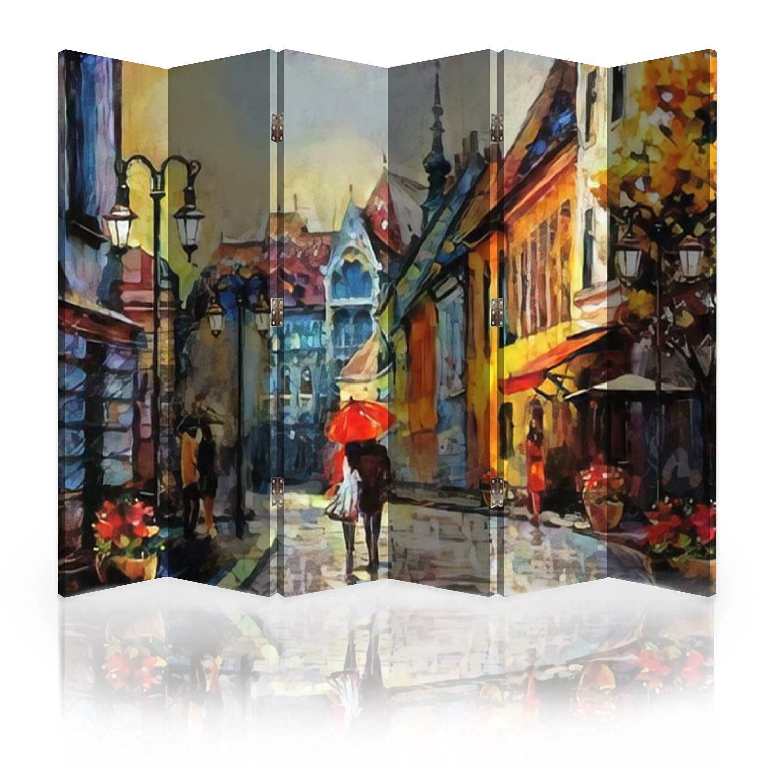6-Panel Canvas Room Divider Screen - Hand-Painted European Cityscape Oil Painting of Budapest Hungary Street View | Folding Privacy Partition Wall Decor for Living Room, Bedroom & Office Spaces