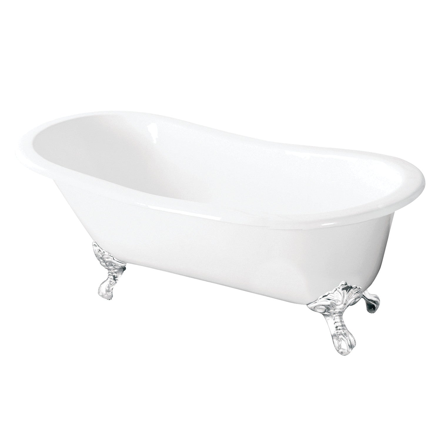 57 Inch Cast Iron Single Slipper Clawfoot Bathtub - No Faucet Drillings - Vintage Freestanding Soaking Tub for Bathroom, Spa & Relaxation at Home