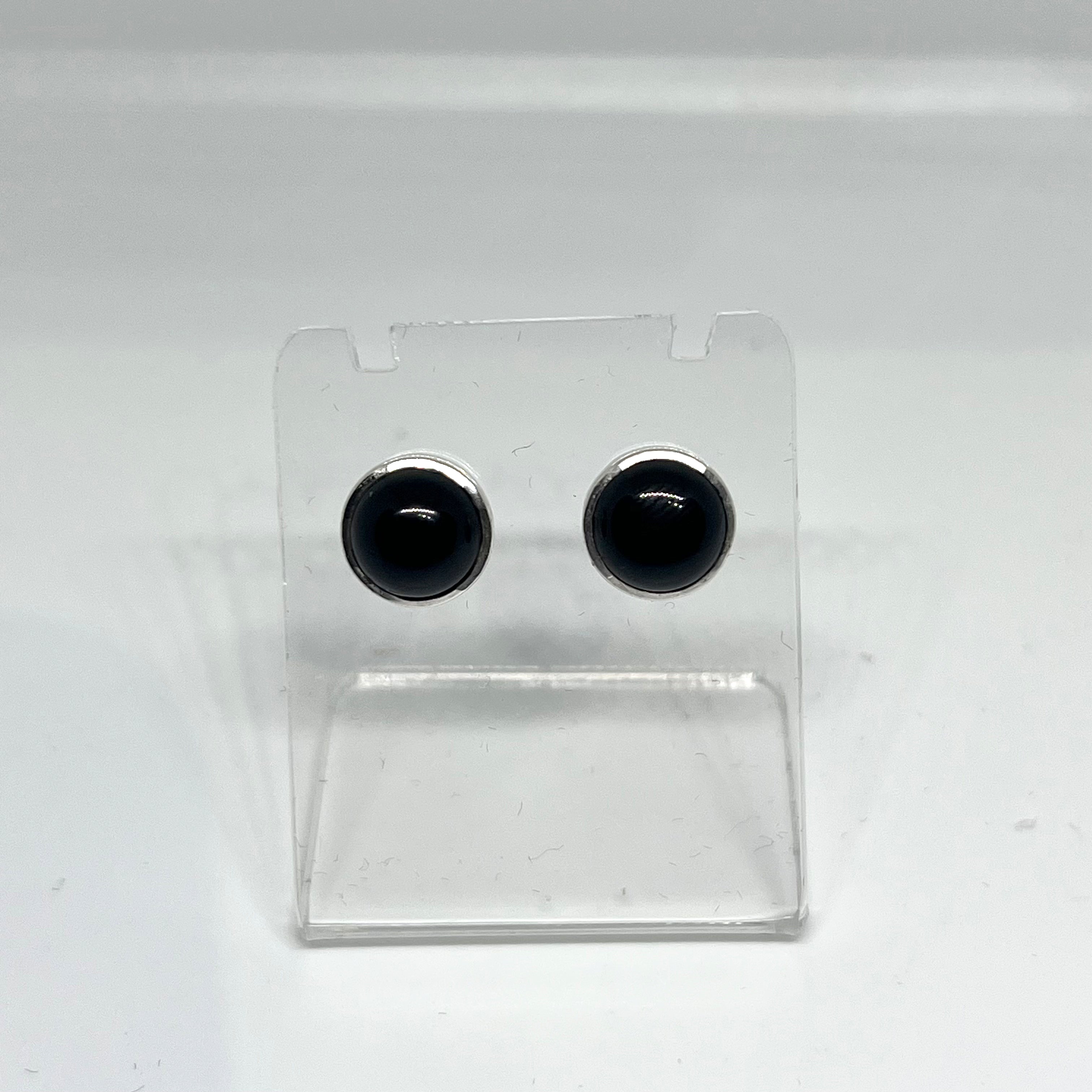 8mm Round Cabochon Bezel Set Stud Earrings - PSE019 | Dainty Jewelry for Everyday Wear, Gift for Her, Women's Fashion Accessories