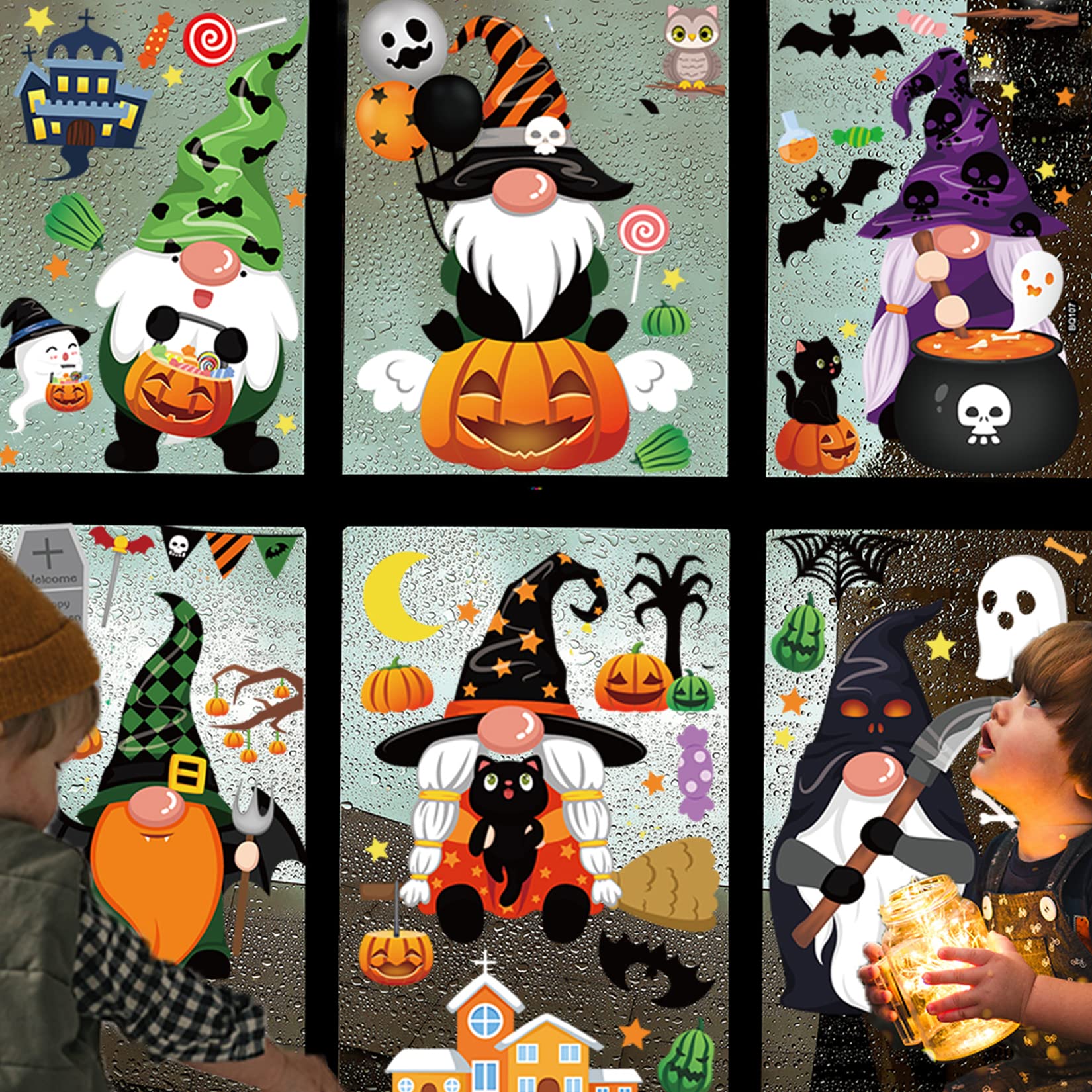 Halloween Window Clings & Stickers - Cute Cat, Pumpkin, Spider & Witch Decals for Trick or Treat Decor | Perfect for Home, Office & Party Window Decorations