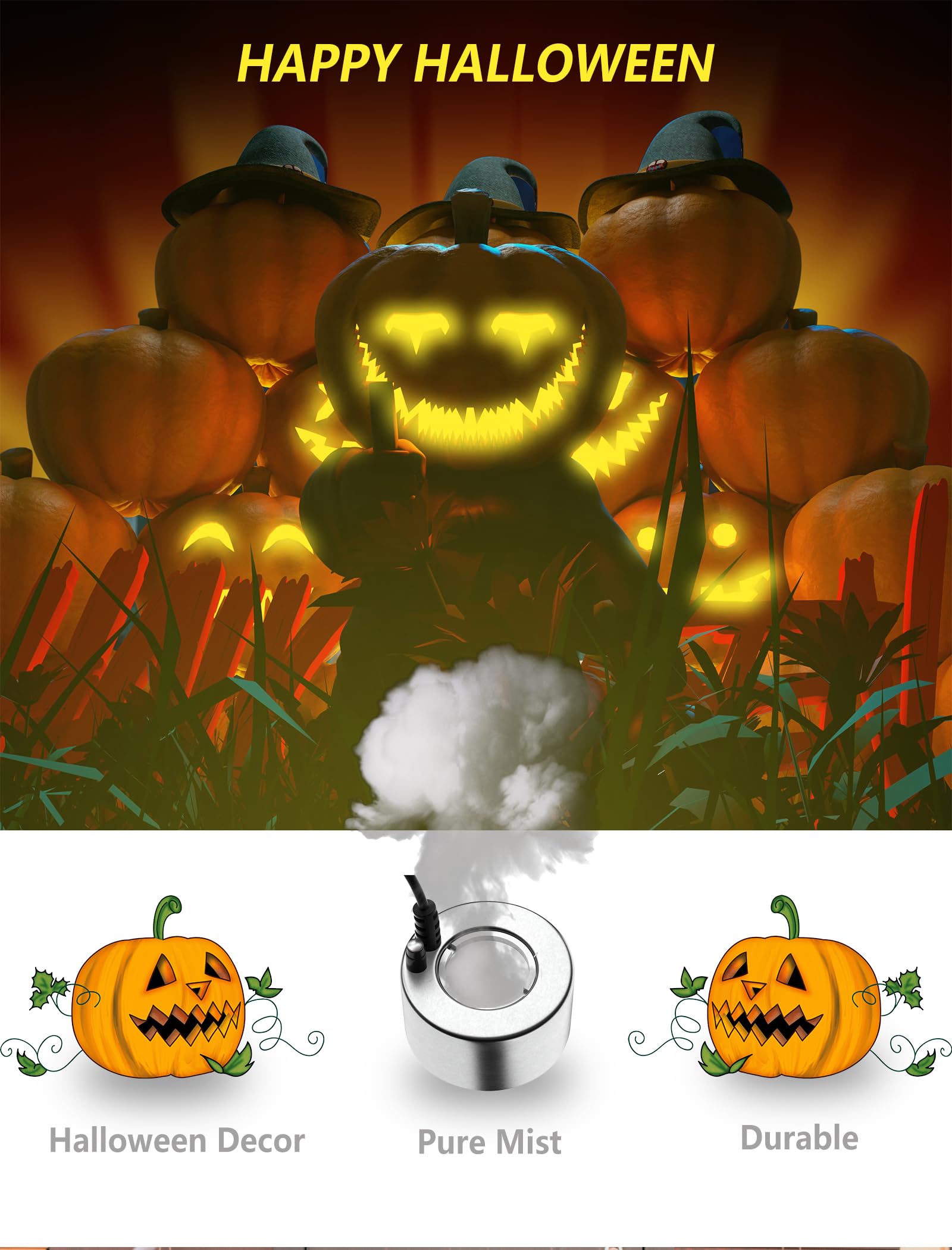 Alizzy Ultrasonic Mist Maker - Indoor Fountain & Pond Fogger, Portable Reptile Humidifier, Mini Fog Machine for Halloween Decorations - Perfect for Home, Office, and Party Decor