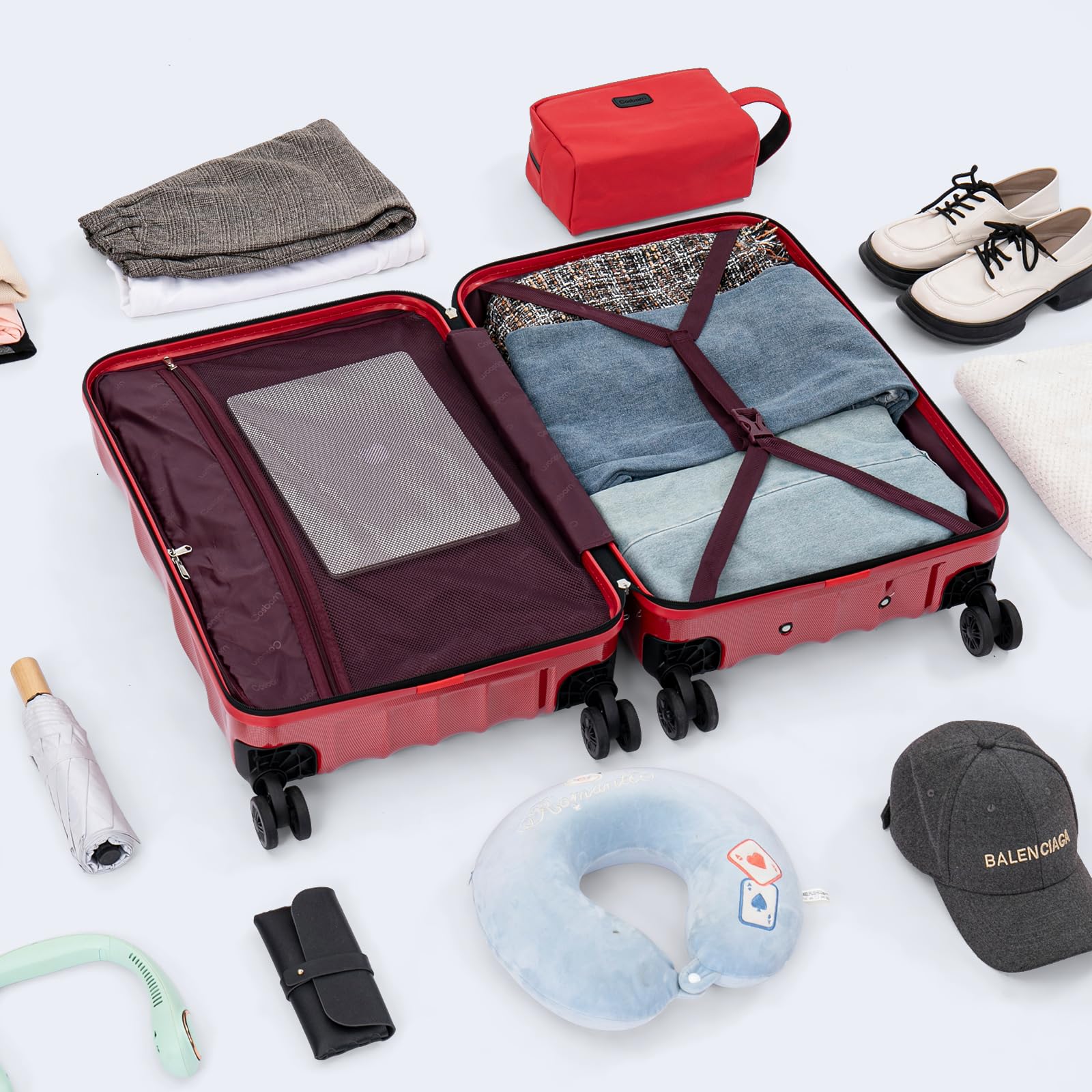 2-Piece ABS+PC Hardshell Carry On Luggage Set with Spinner Wheels & TSA Lock (20/24 Inch) - Lightweight Suitcase with Phone Holder for Business Travel & Vacation