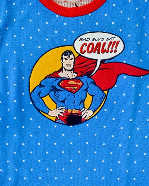 Superman 'Bad Guys Get Coal' Ugly Christmas Sweater - XS Size | DC Comics Holiday Jumper for Christmas Parties & Festive Gatherings