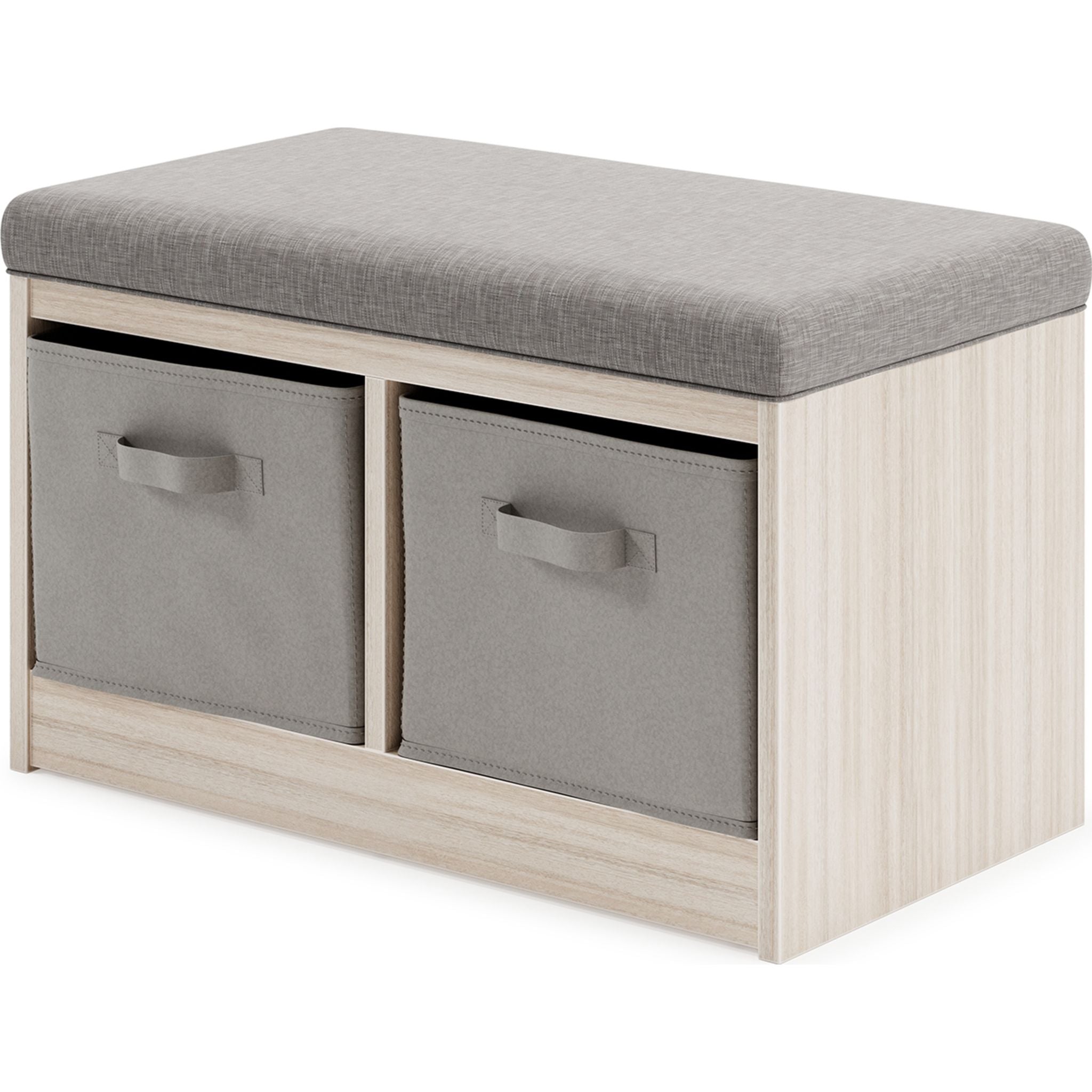 Blariden Storage Bench with Seat - Gray & Natural Wood Finish - Perfect for Entryway, Living Room, or Bedroom Organization