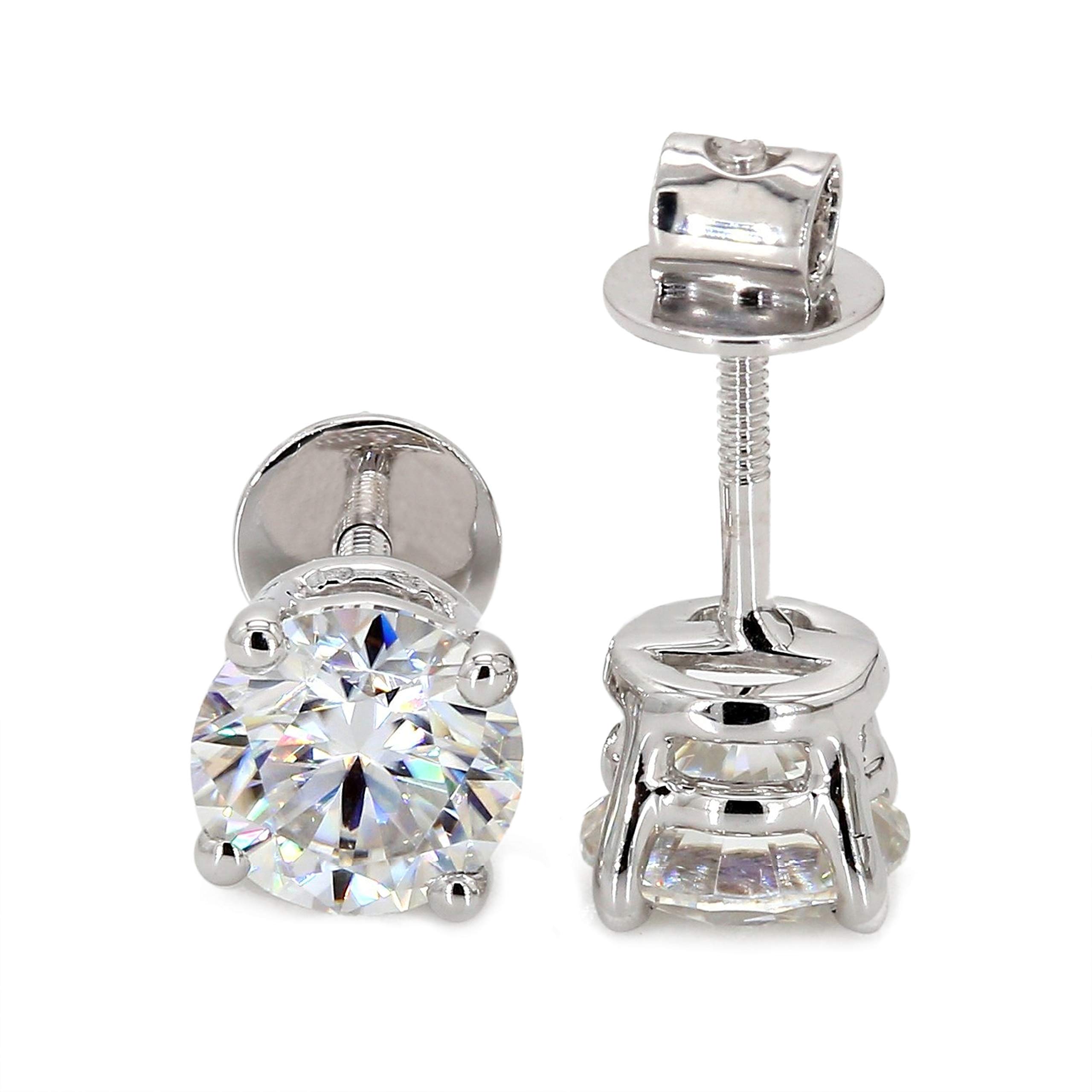 6.50mm Round Moissanite Stud Earrings for Women - 925 Sterling Silver Screw Back Wedding Jewelry - Perfect for Bridal, Anniversary & Everyday Elegance