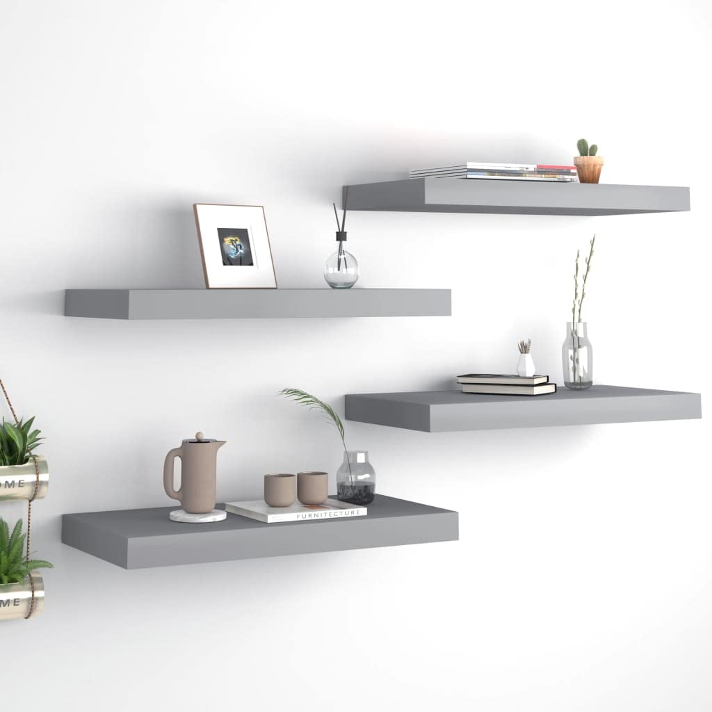Floating Shelves Set of 4 - Modern Wall Mounted Shelves with Invisible Brackets for Bedroom, Bathroom, Living Room, Hallway - Perfect for Books, Plants, Decor (Grey, 19.7 x 9.1 Inches) - Ideal for Home Organization & Stylish Display