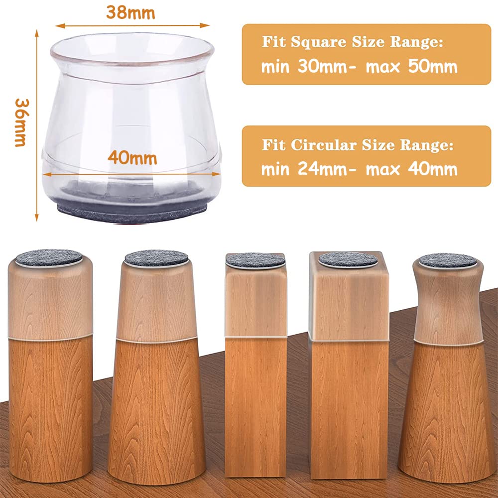 16 Pieces Chair Leg Caps, Round Chair Foot Protectors, Durable Felt Pads for Chairs and Tables - Prevent Scratches and Noise on Hardwood Floors
