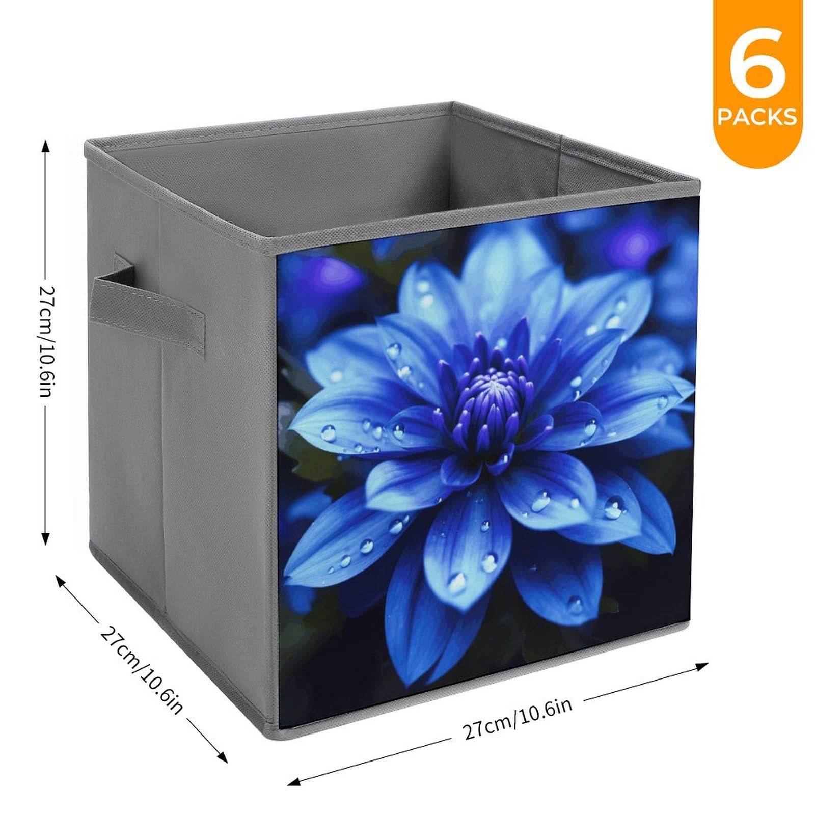 6-Piece Collapsible Storage Bins with Handles - Blue Floral Printed Foldable Organizing Baskets for Home, Closet, Shelves & Office | Space-Saving Storage Solutions for Toys, Books & Household Items