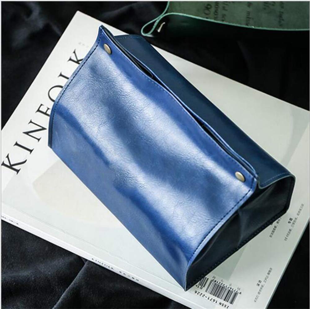 Nordic Style PU Leather Tissue Box Cover - Rectangular Napkin Holder with Snap Closure for Home, Office & Car (Blue) | Perfect for Living Room Decor, Desk Organizer & Car Interior Accessory