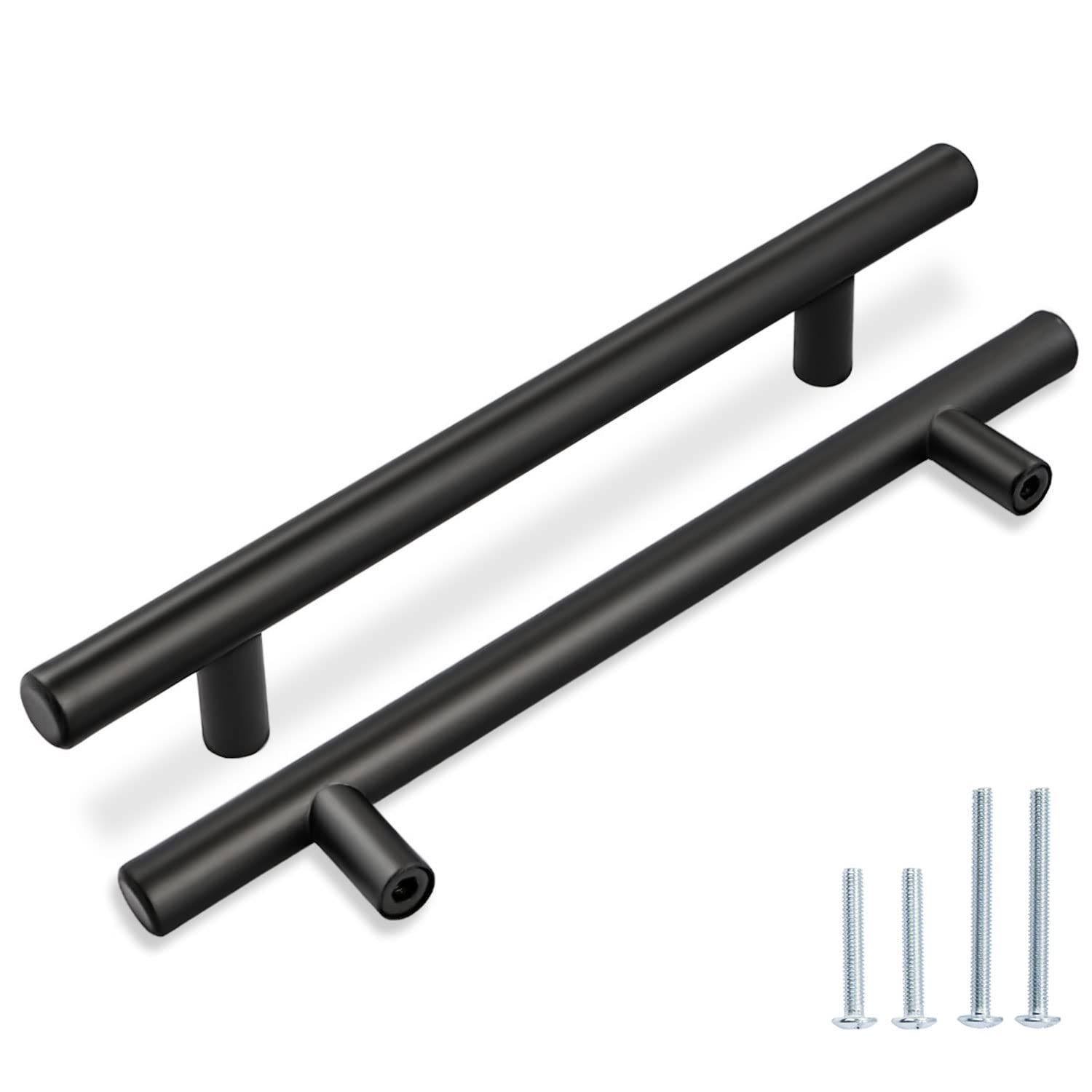 20 Pack Matte Black Round Cabinet Handles - Stainless Steel Kitchen & Wardrobe Drawer Pulls - 7-1/2 Inch Hole Spacing - Durable Cabinet Hardware for Modern Homes & Office Furniture