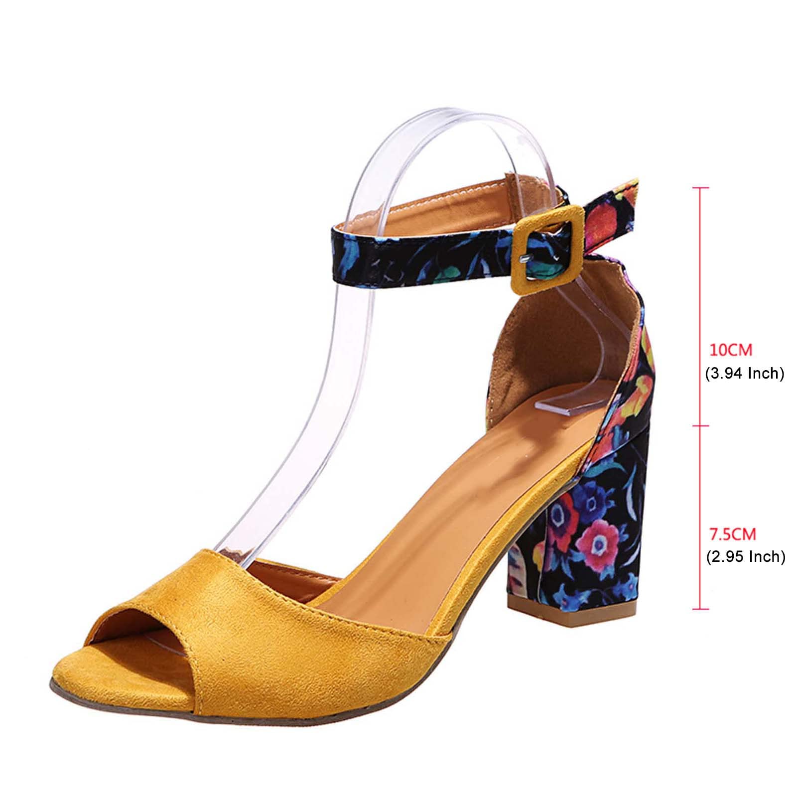 Women's Floral Chunky Heel Sandals with Ankle Strap & Buckle - Open Toe Fish Mouth Design Summer Casual Shoes - Perfect with Jeans for Outings, Dates & Beach Vacations