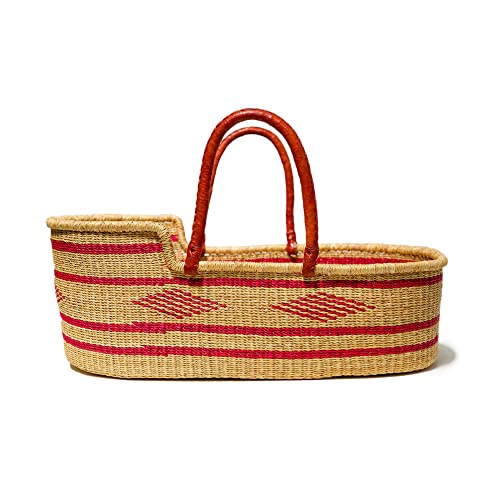 Natural Bolga Woven Baby Moses Basket - 12x18x30 Inch Handmade African Crib for Newborns | Perfect Nursery Bedding, Christening Gift & Co-Sleeping Solution