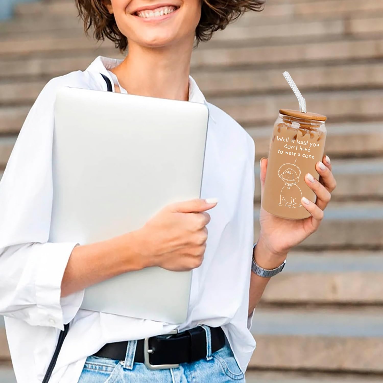 16oz Glass Coffee Cup with Bamboo Lid & Straw - Funny Breakup & Divorce Gift for Women, Get Well Present After Surgery - Perfect for Iced Coffee, Smoothies & Relaxing at Home