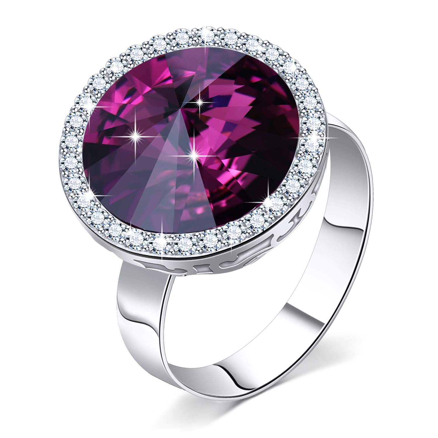 PLATO H Women's Colorful Crystal Ring - Zodiac Birthstone Bands with Big Round Brilliant Stones, Elegant Jewelry Gift for Anniversary, Birthday, Valentine's Day | Perfect for Parties, Weddings, Date Nights & Special Occasions