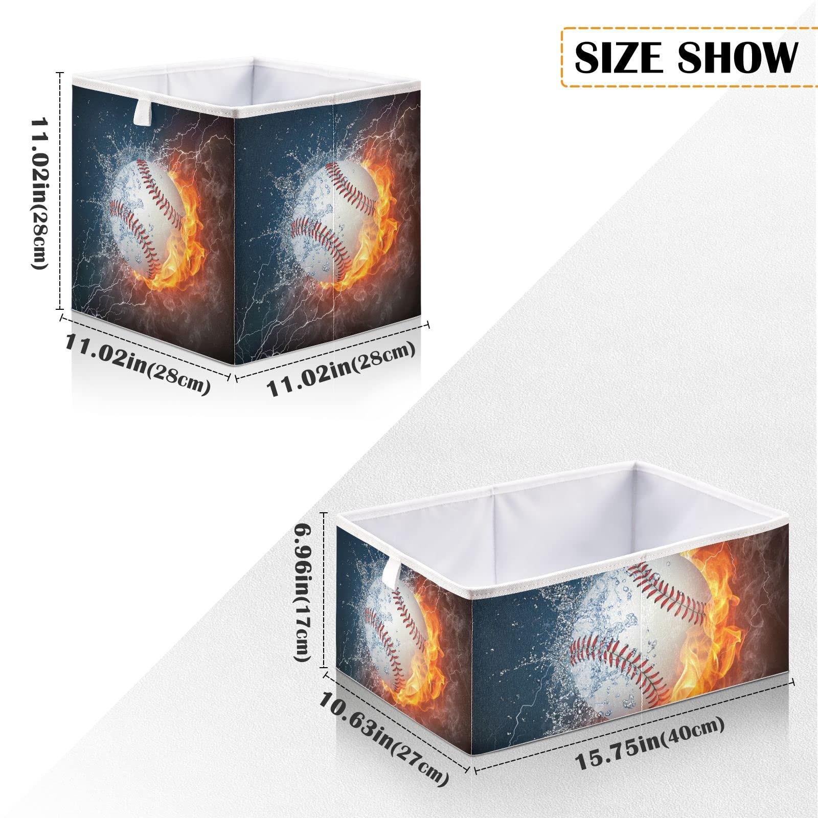 Collapsible Square Storage Basket for Baseball, Fire, Water - Nursery, Towel, Makeup Organizer - Perfect for Closet, Bathroom, Bedroom & Home Organization