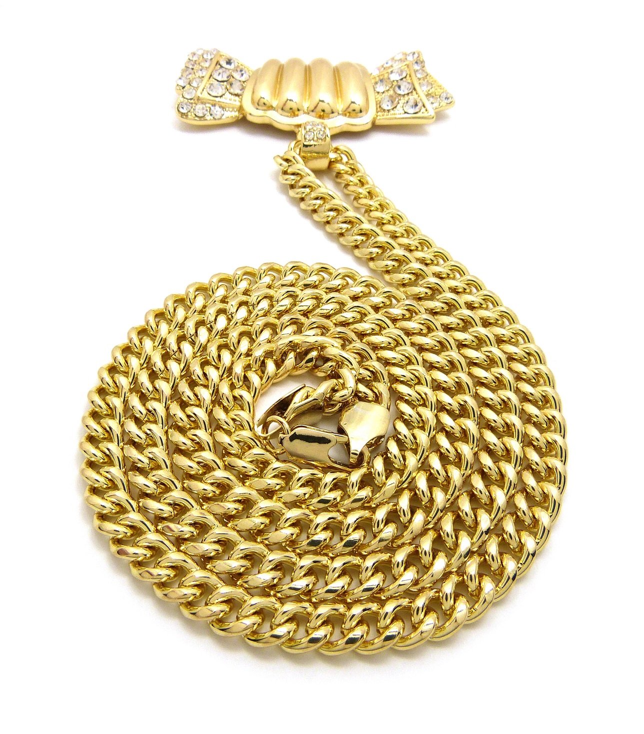 Hip Hop Rhinestone Money Pendant Necklace - 5mm Cuban or 3mm Rope Chain for Men's Streetwear