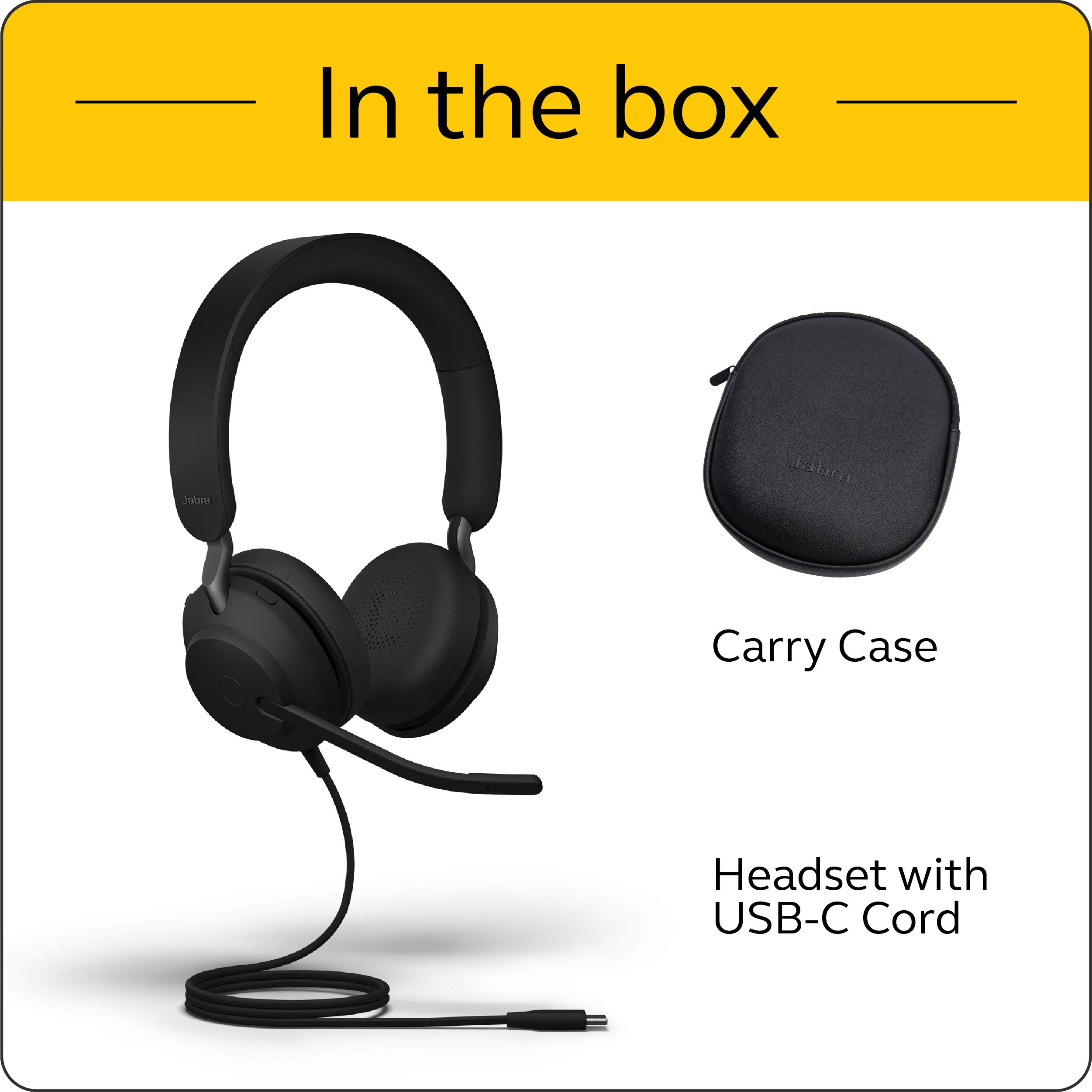 Jabra Evolve2 40 MS Wired Stereo Headphones - Black | USB-C Office Headset with Passive Noise Cancelling & All-Day Comfort | Perfect for Remote Work, Video Calls & Teleconferencing (Renewed)
