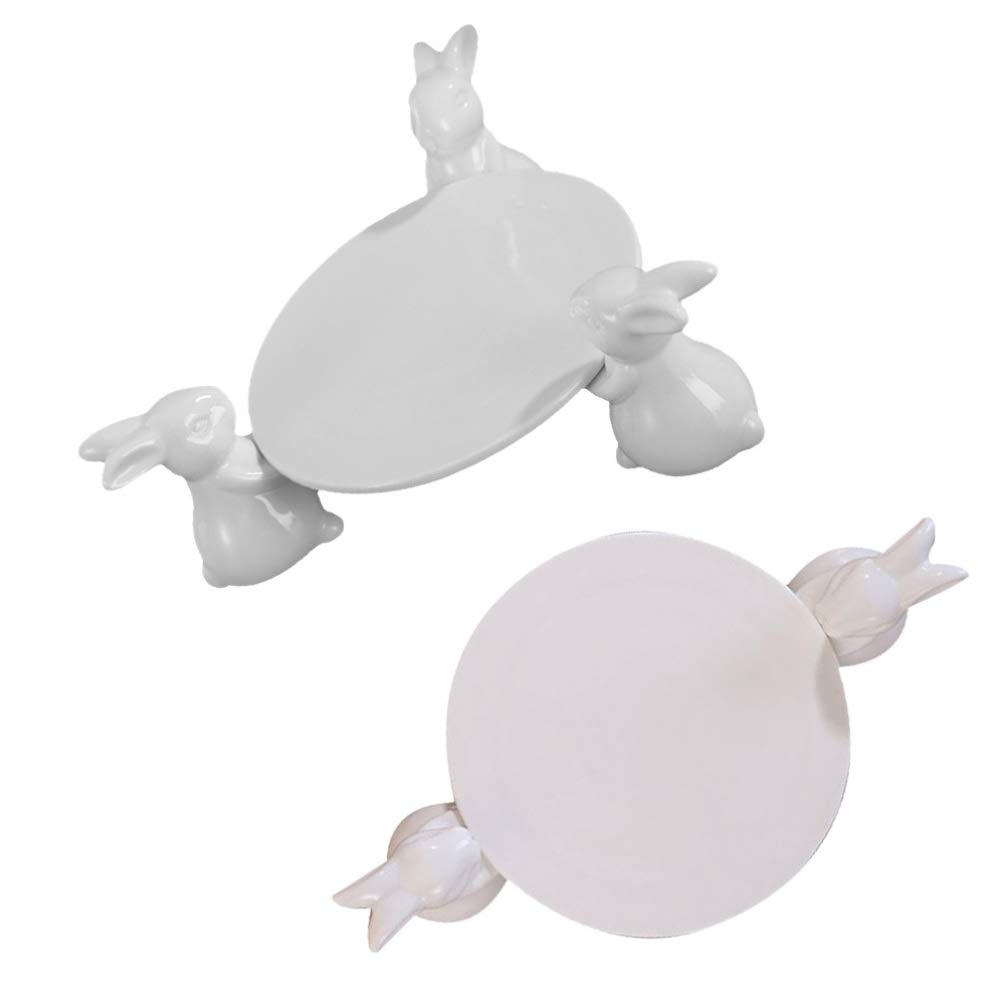 NUOBESTY 2-Piece Ceramic Rabbit Serving Tray Set - Bunny Design Dessert Display Plates for Cupcakes, Pastries & Food - Elegant Tea Party, Easter Decor & Home Kitchen Storage Accessories