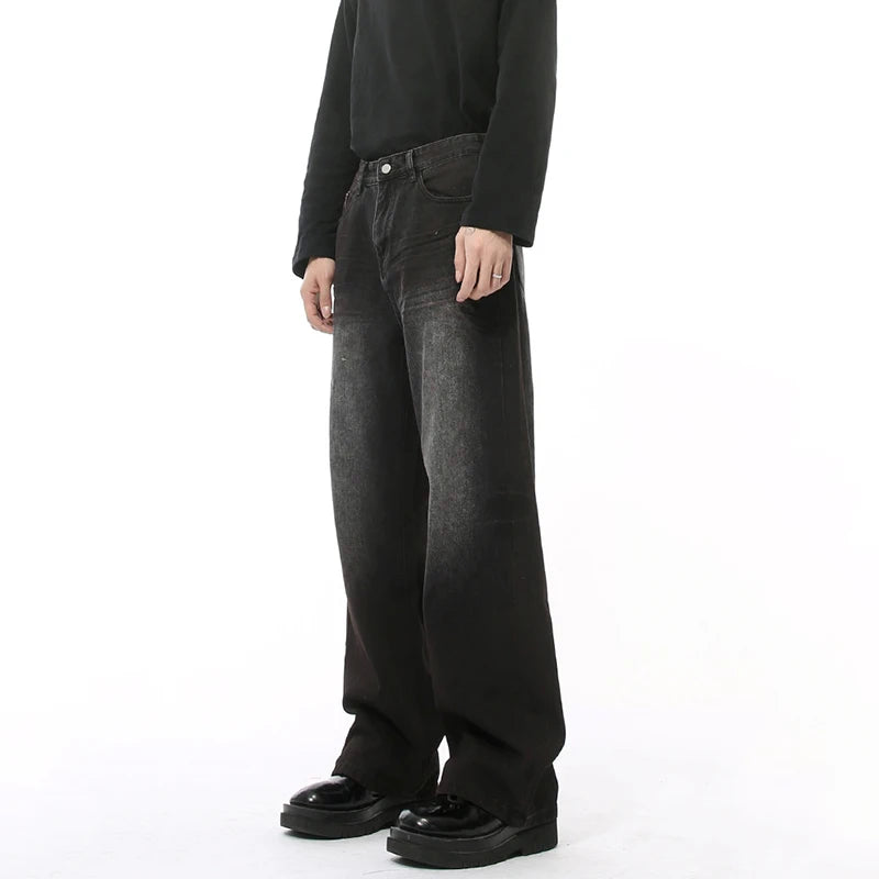 American Style Men's Denim Pants - Distressed Washed Straight Leg Casual Jeans with Contrast Color for Men | Wide Leg Comfortable Trousers for Everyday Wear, Street Style & Casual Outings