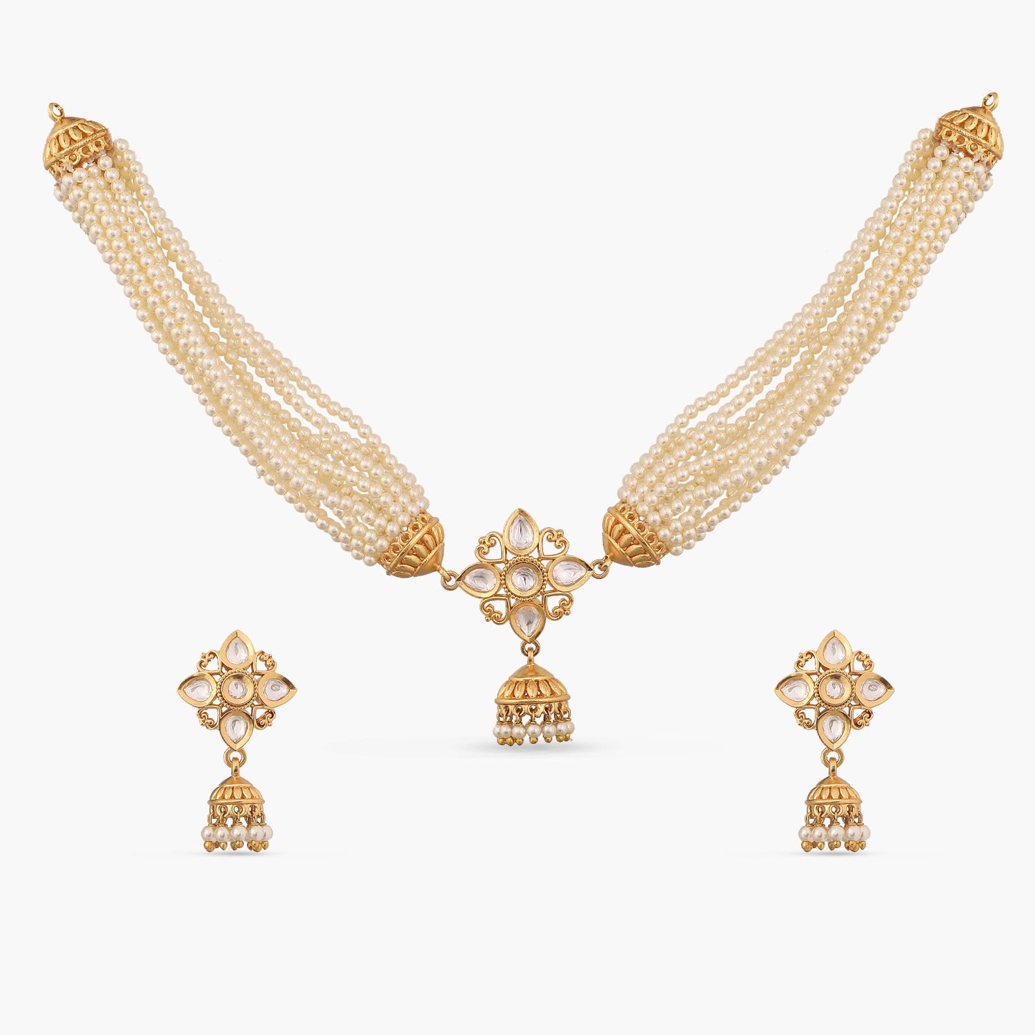 Marya Bead Pearl Choker Set - Elegant Pearl Necklace for Women, 18K Gold Plated Jewelry Gift for Brides, Party & Special Occasions